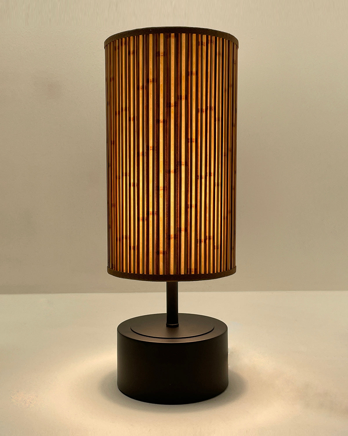 mini Seminarie effect Bamboo Printed Stick Shade, Touch Lamp, Black Base