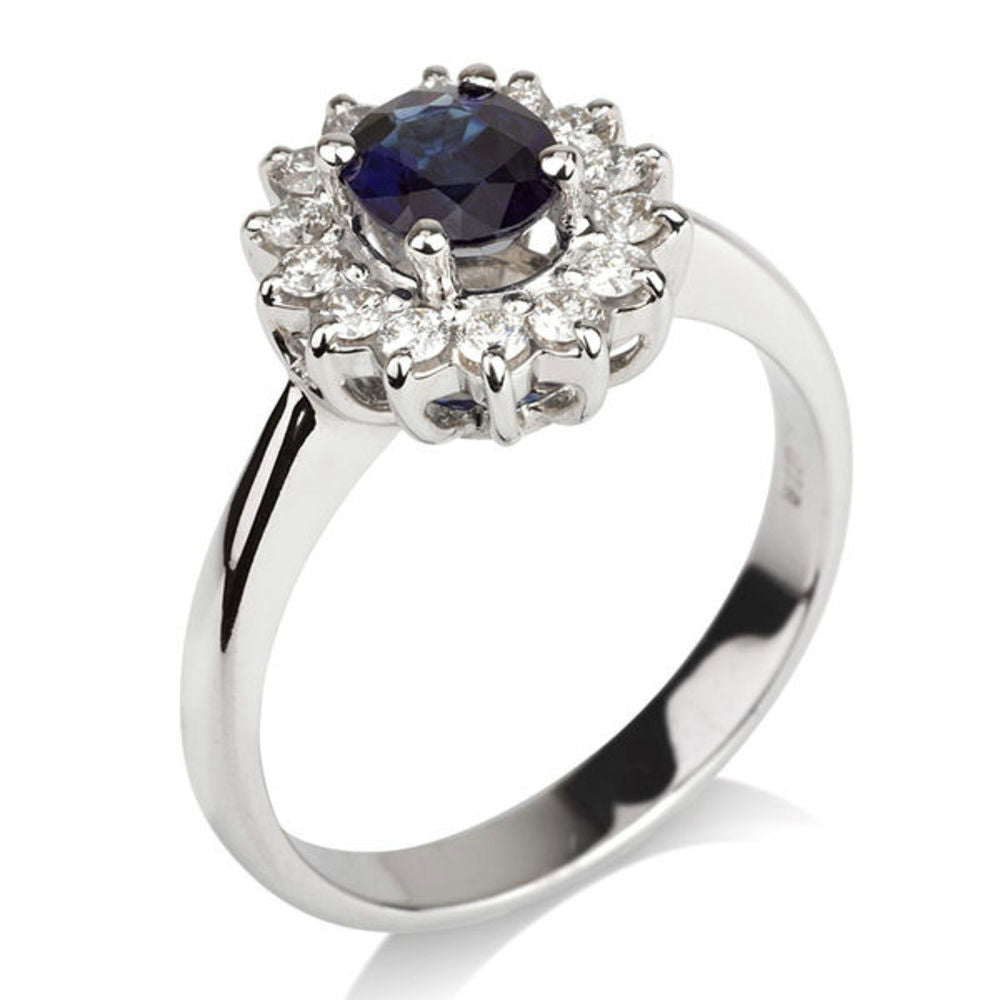 1.2 Carat 14K White Gold Blue Sapphire & Diamonds Engagement Ring ...