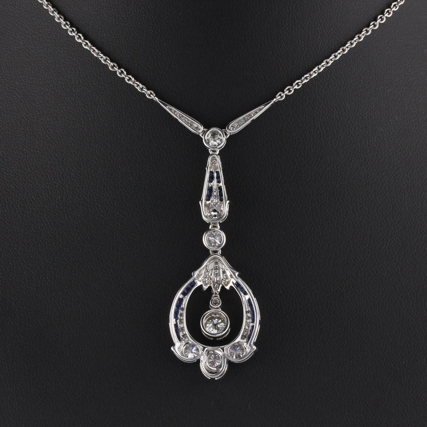 Art Deco Style 18K White Gold Diamond and Sapphire Necklace – The ...