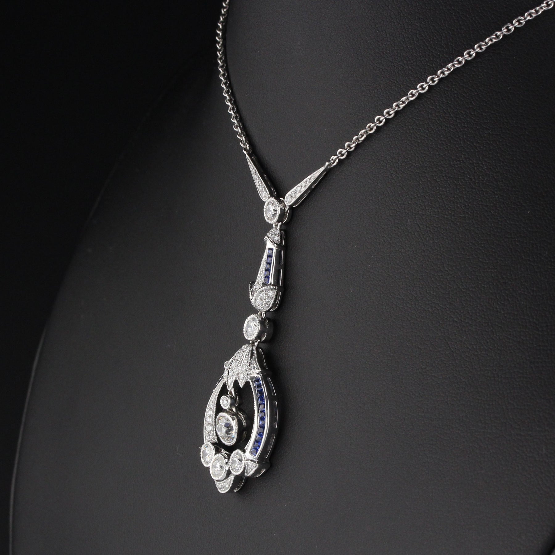 Art Deco Style 18K White Gold Diamond and Sapphire Necklace – The ...