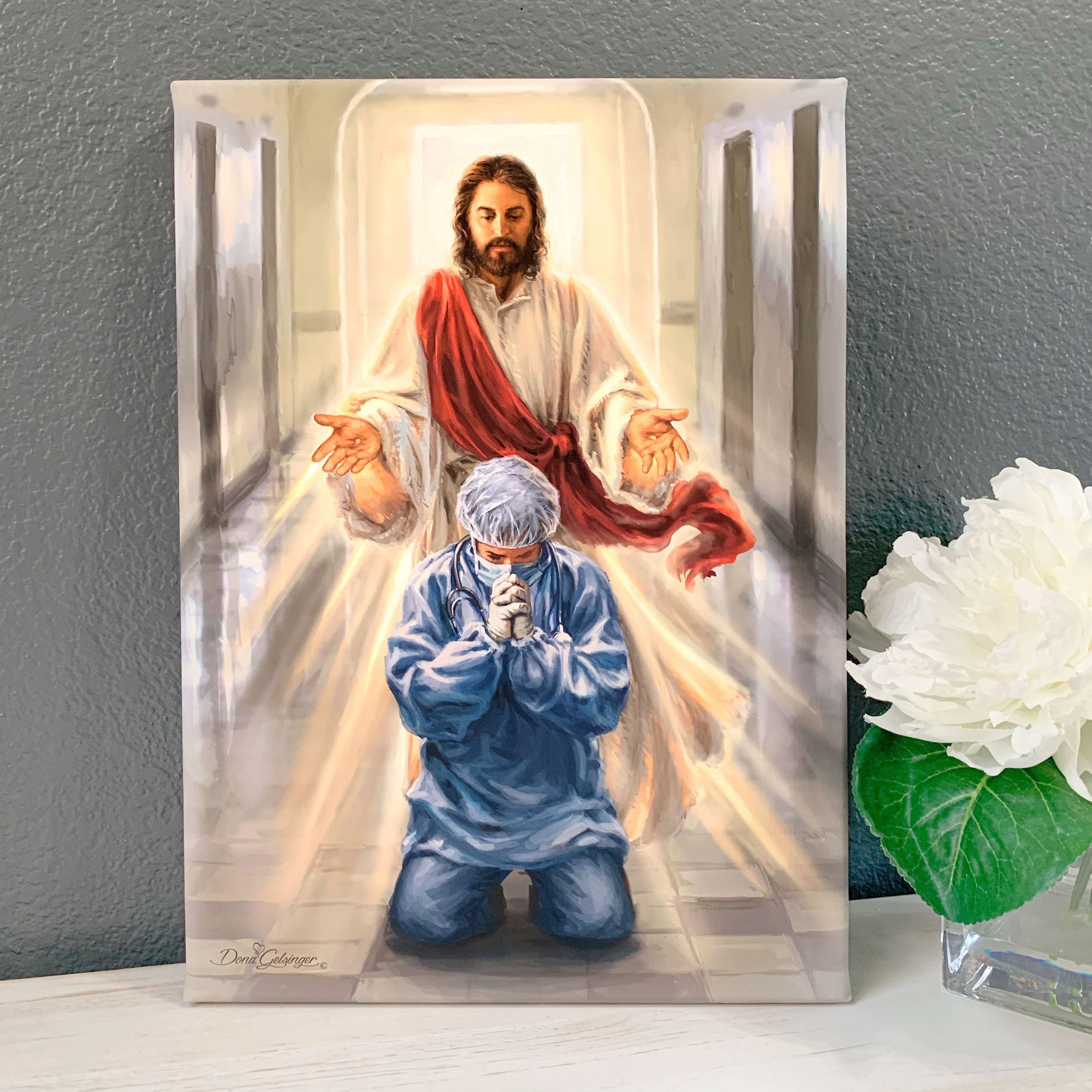 Merciful Jesus Bless Our Healthcare Heroes Canvas Wall Art Glow Decor