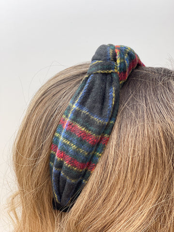 Top Knot Knit Tartan Plaid Headband