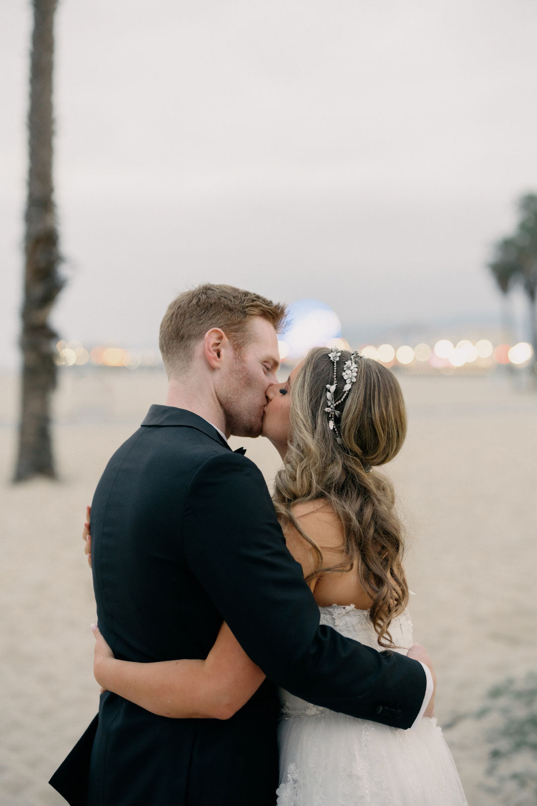 Bride and groom kiss