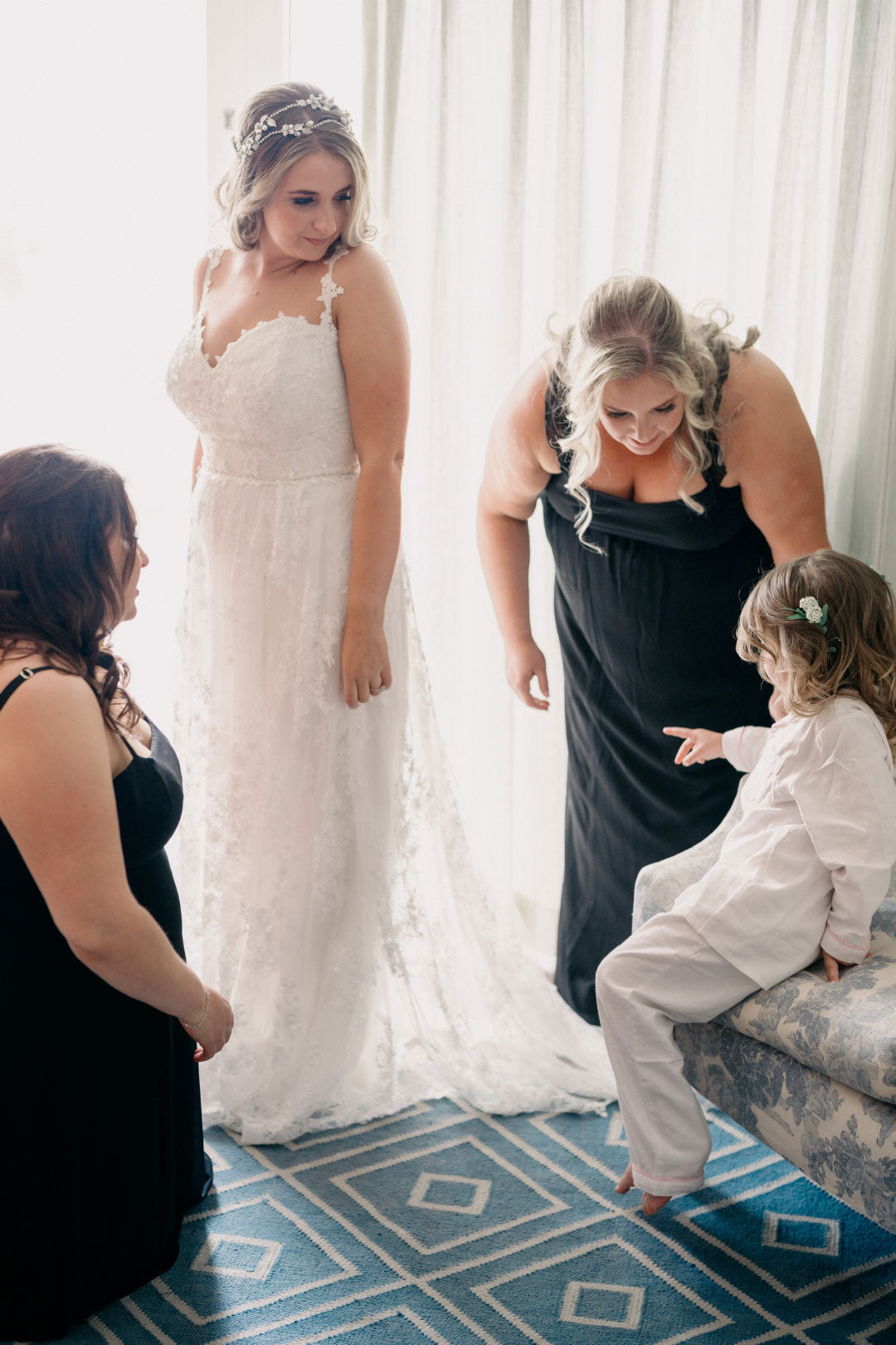 Bride mother and friends preparing for wedding