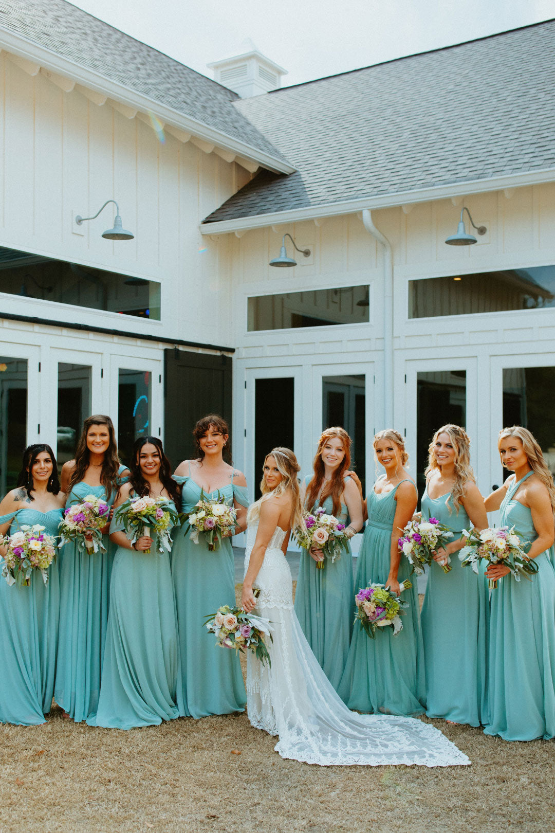 Brides and bridemaids photo at wedding venue