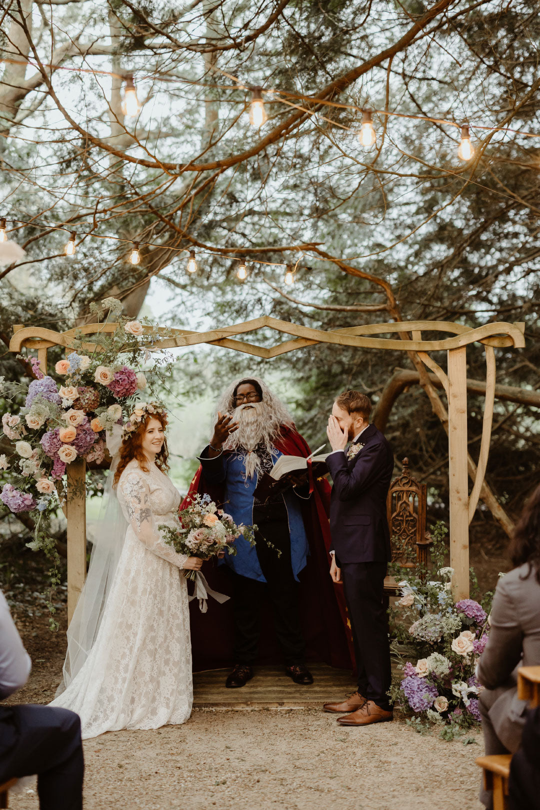 Wedding Officiant recites vows Groom cries