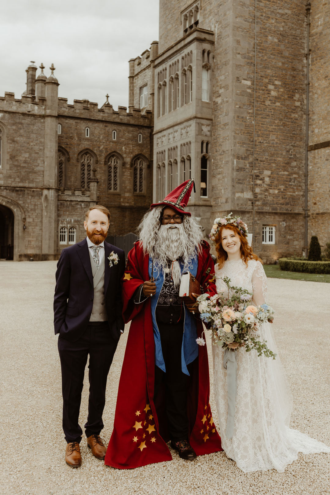 Bride and Groom with Wizard wedding officiant