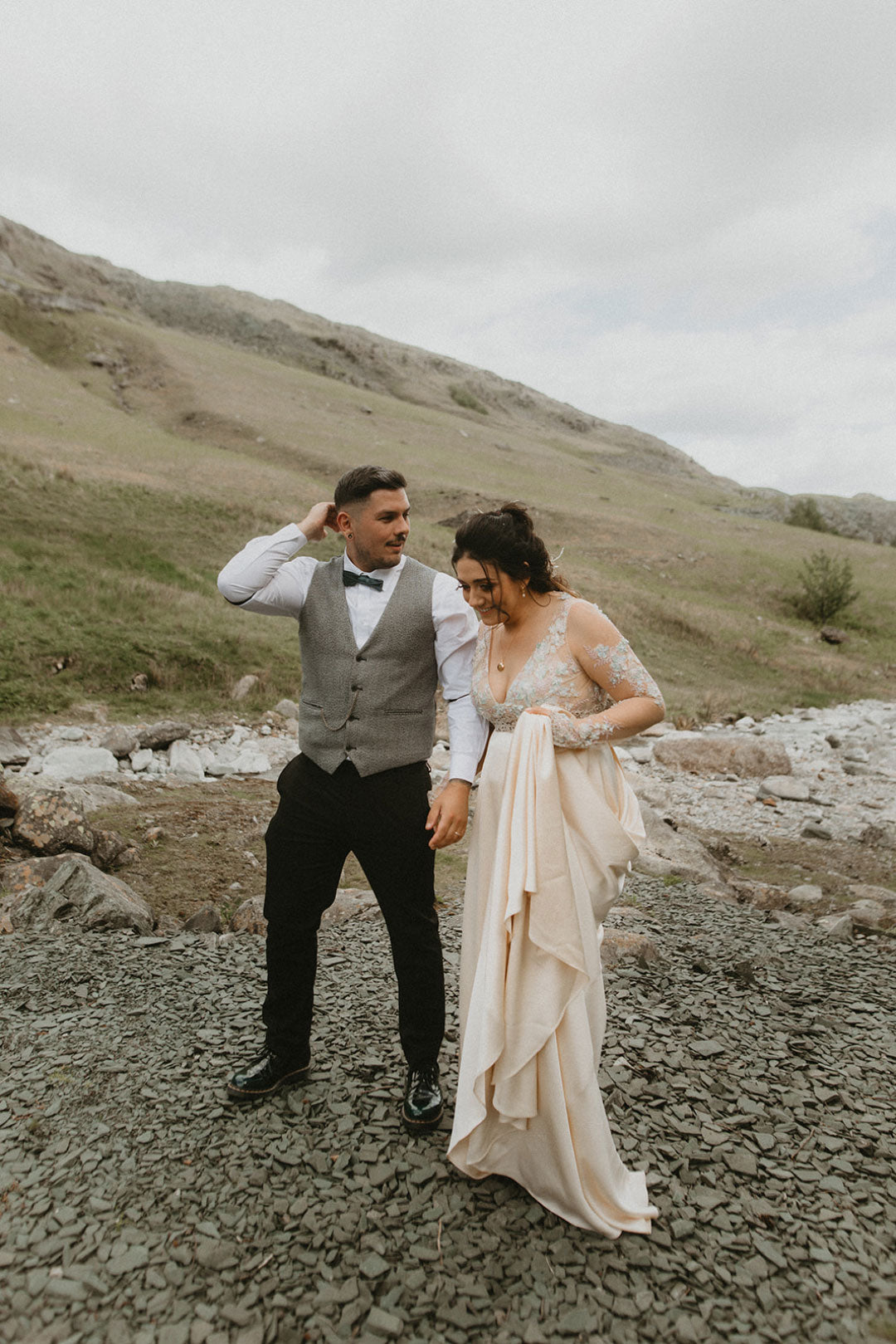 Bride and Groom rocky field