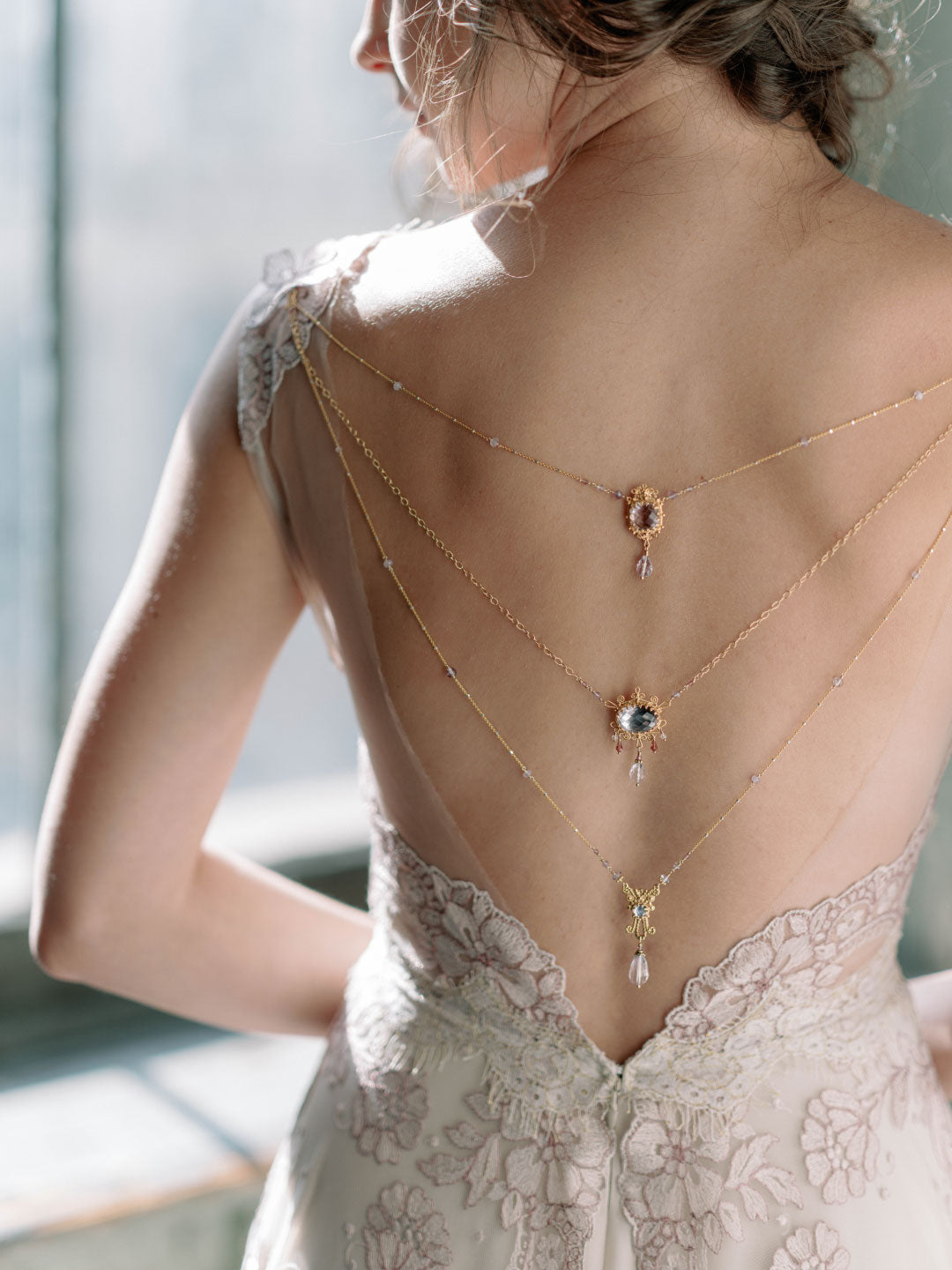Adorned Neckless Wedding Jewelry with Amythest Wedding Dress