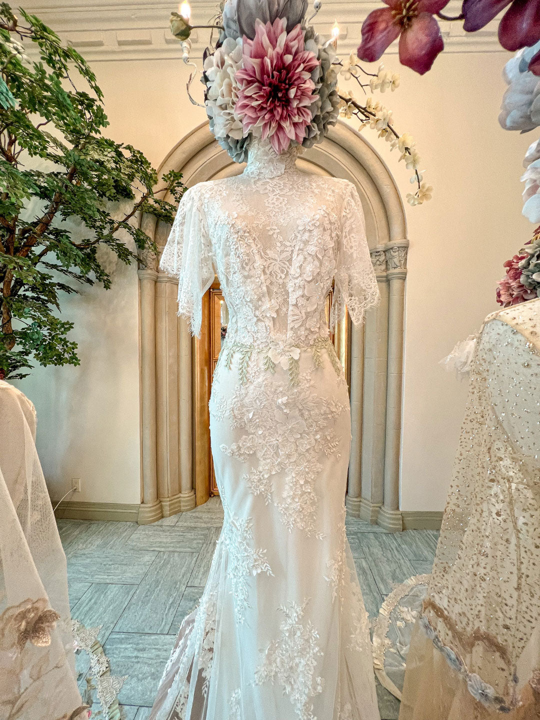 Grace on mannequin in Claire Pettibone Salon