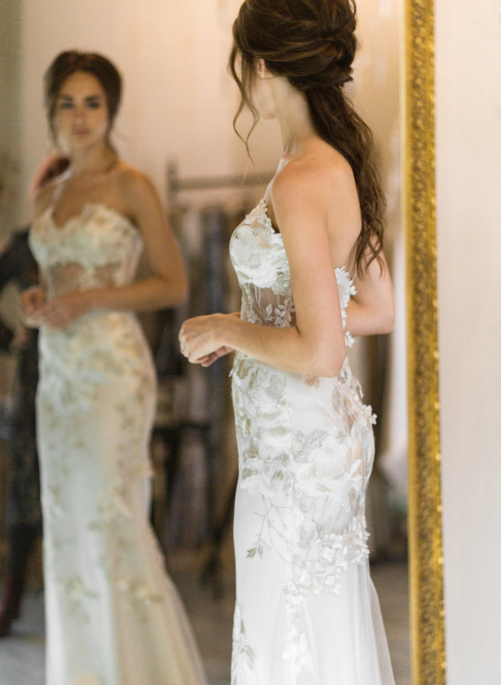 Claire Pettibone Wedding Dress Odessa in mirror