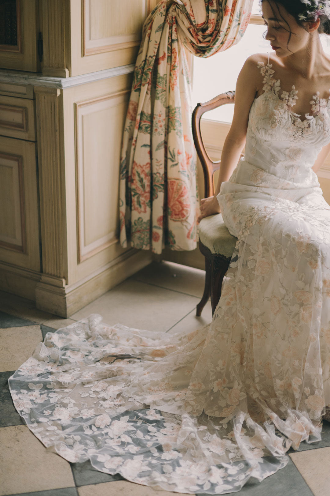 Lace Detail Wedding Dress train April by Claire Pettibone