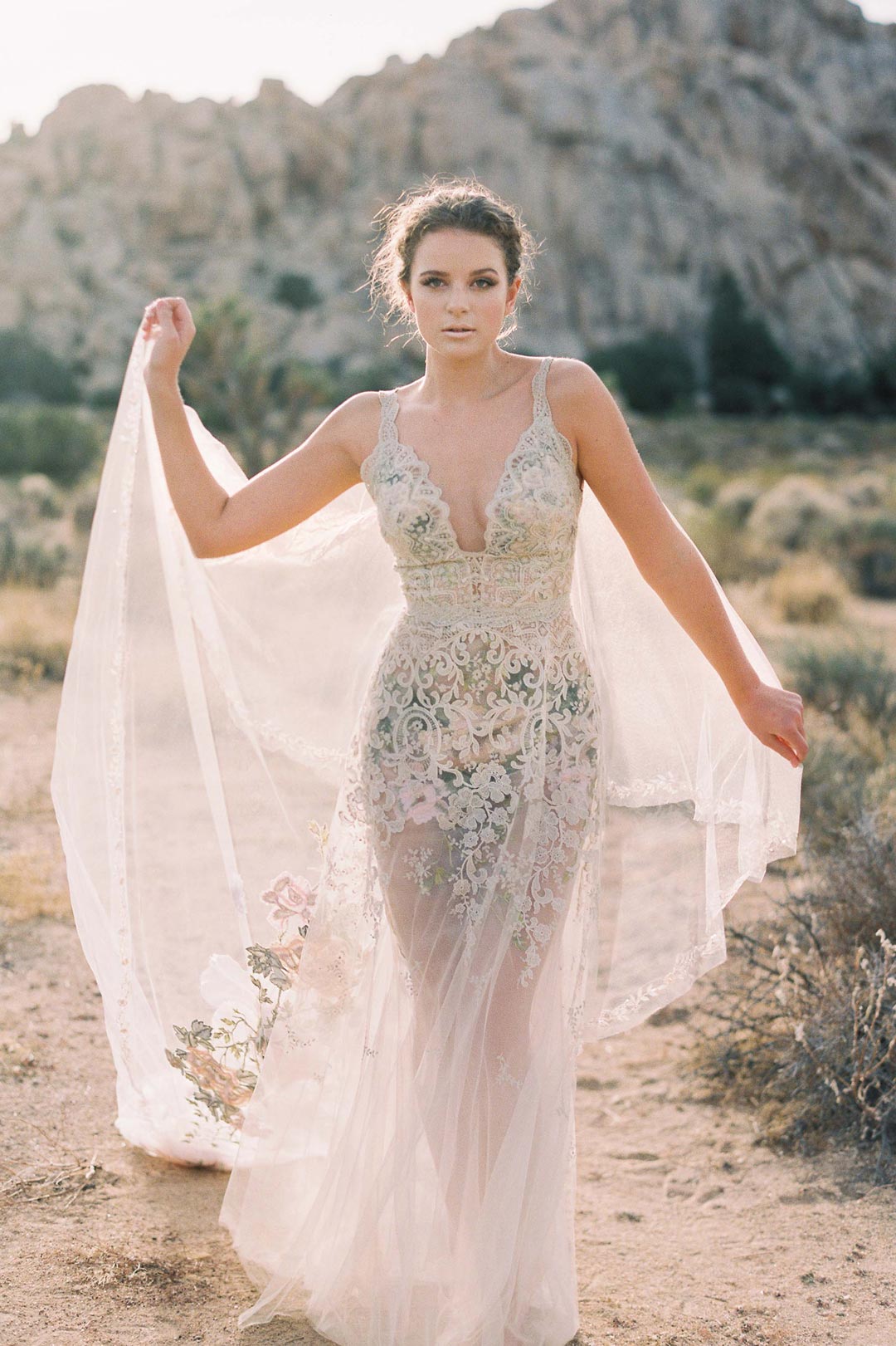 Desert Rose Floral Embroidered Wedding Dress in Joshua Tree