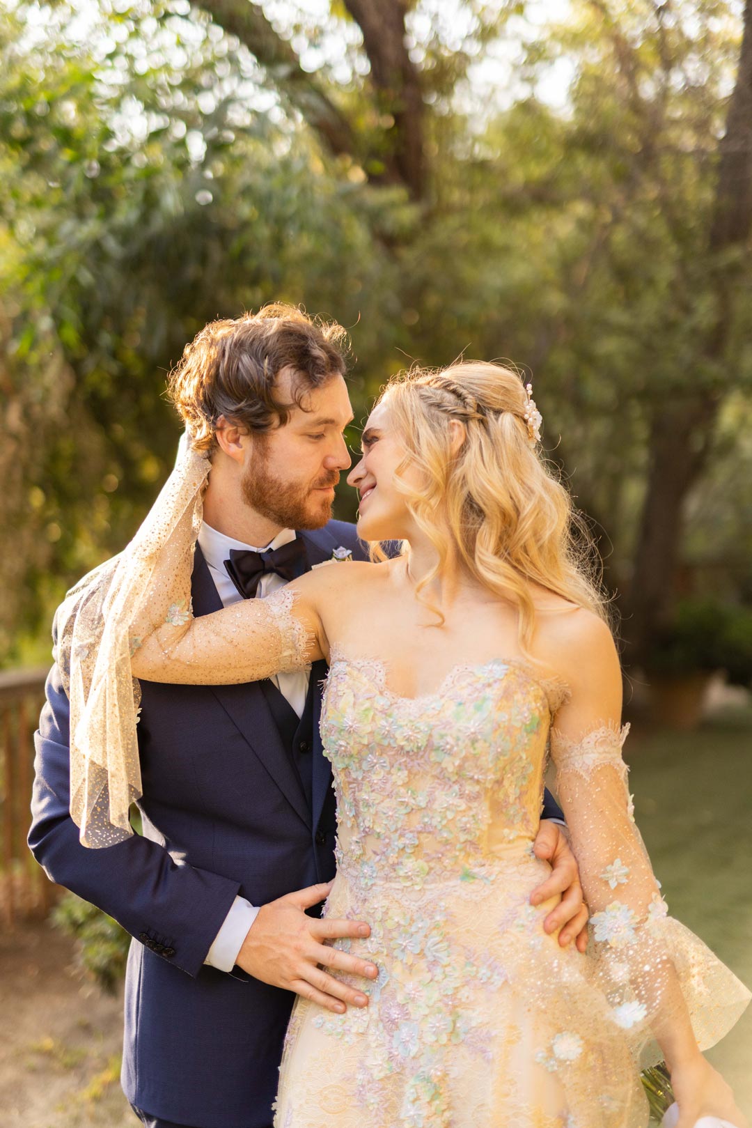 Bride in Ophelia Colorful Floral Embroidered Wedding Dress