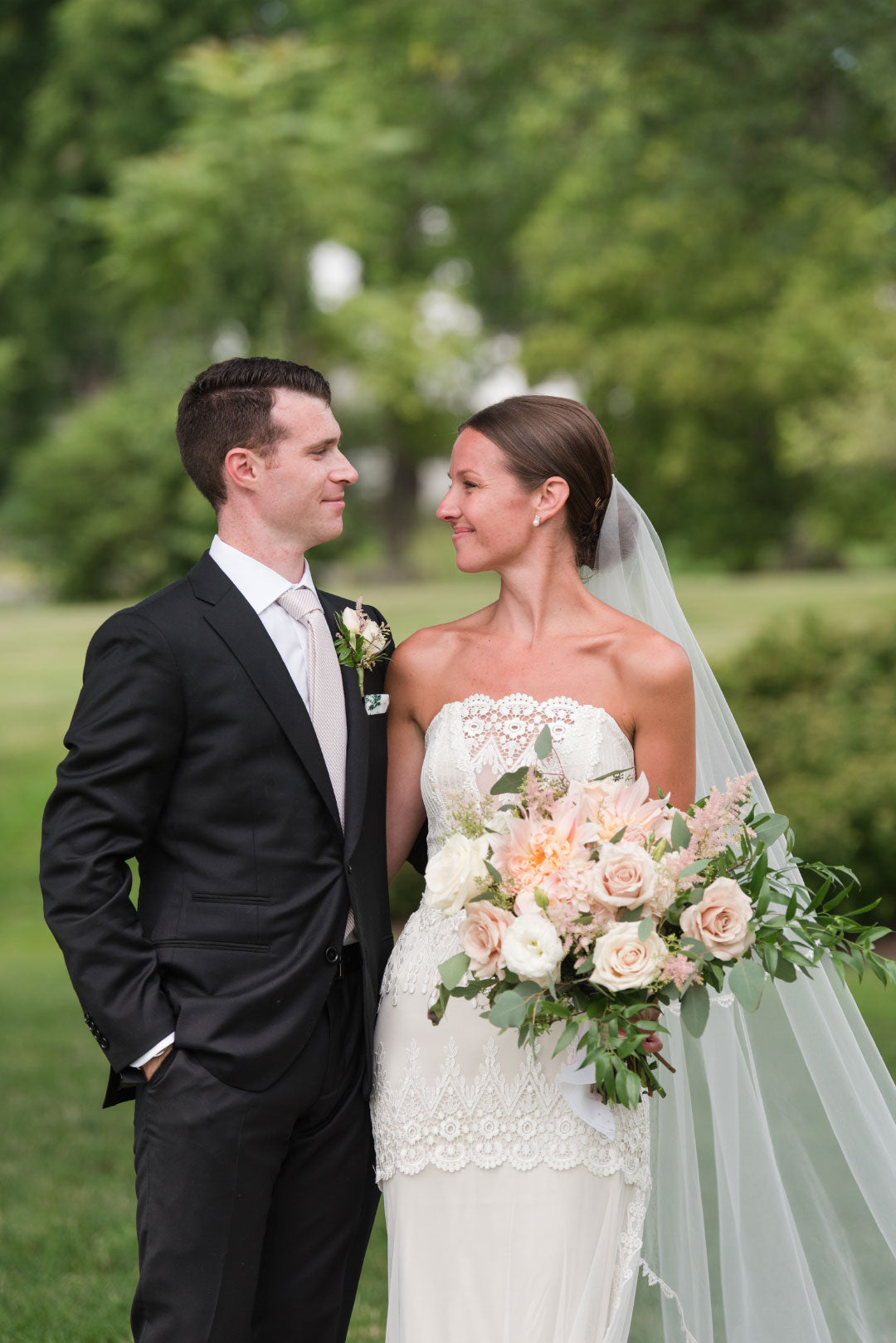 Bride and Groom pose for photo