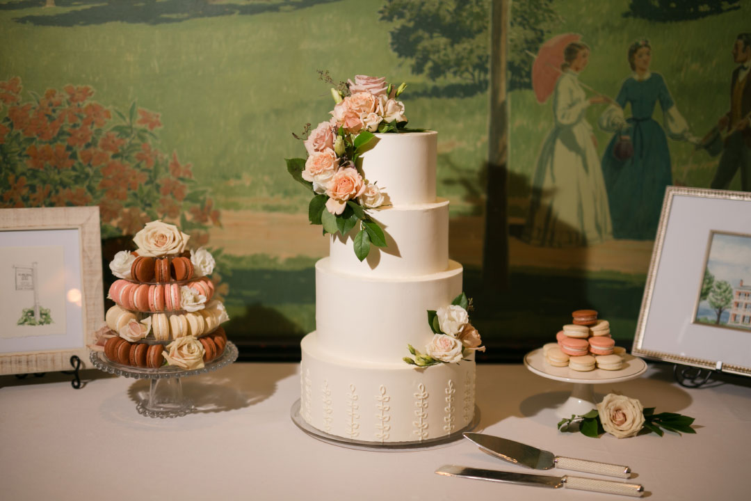 Wedding cake with floral topper