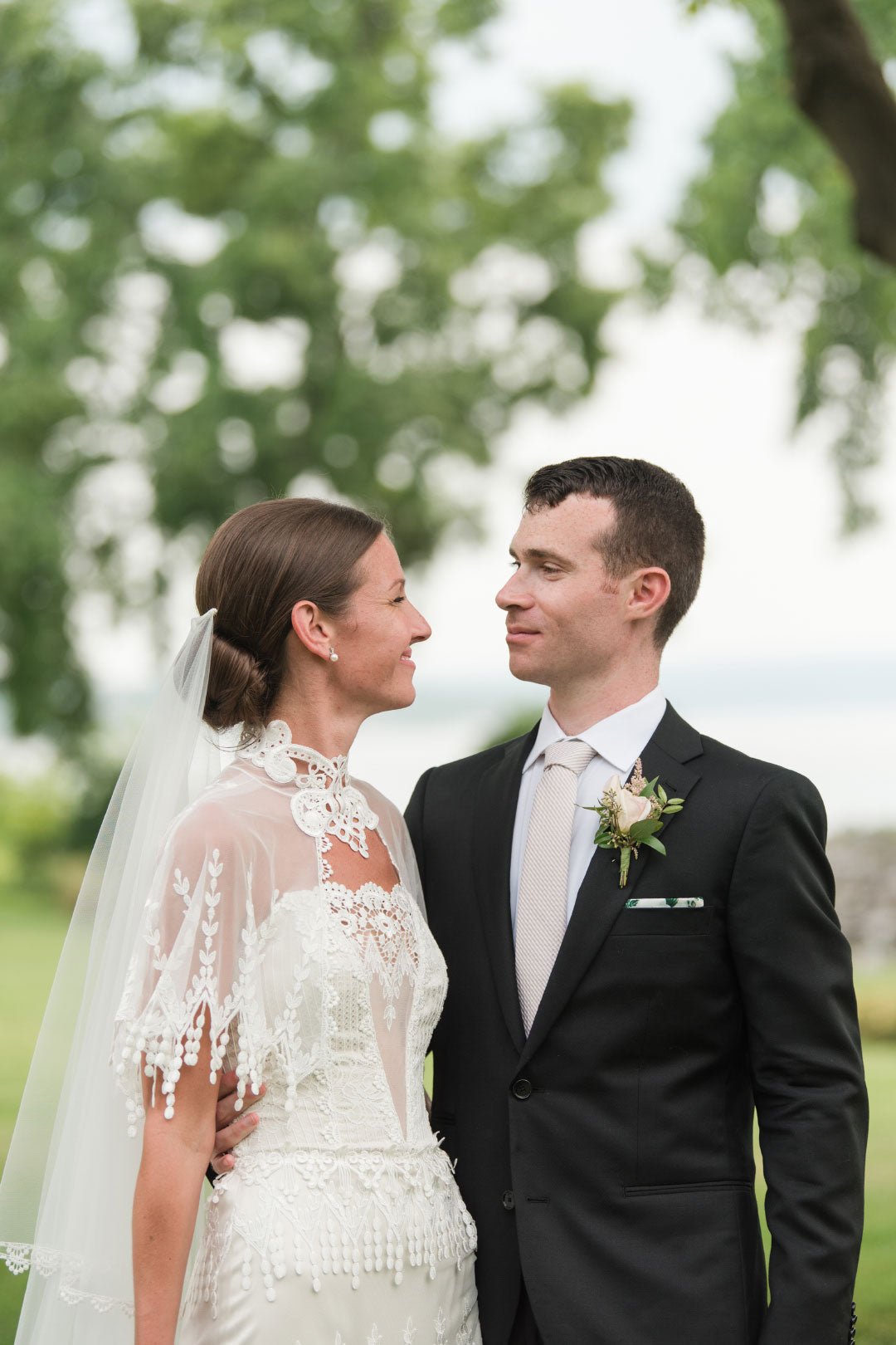 Bride and Groom in photo Bride in Vicky Capelette by Claire Pettibone