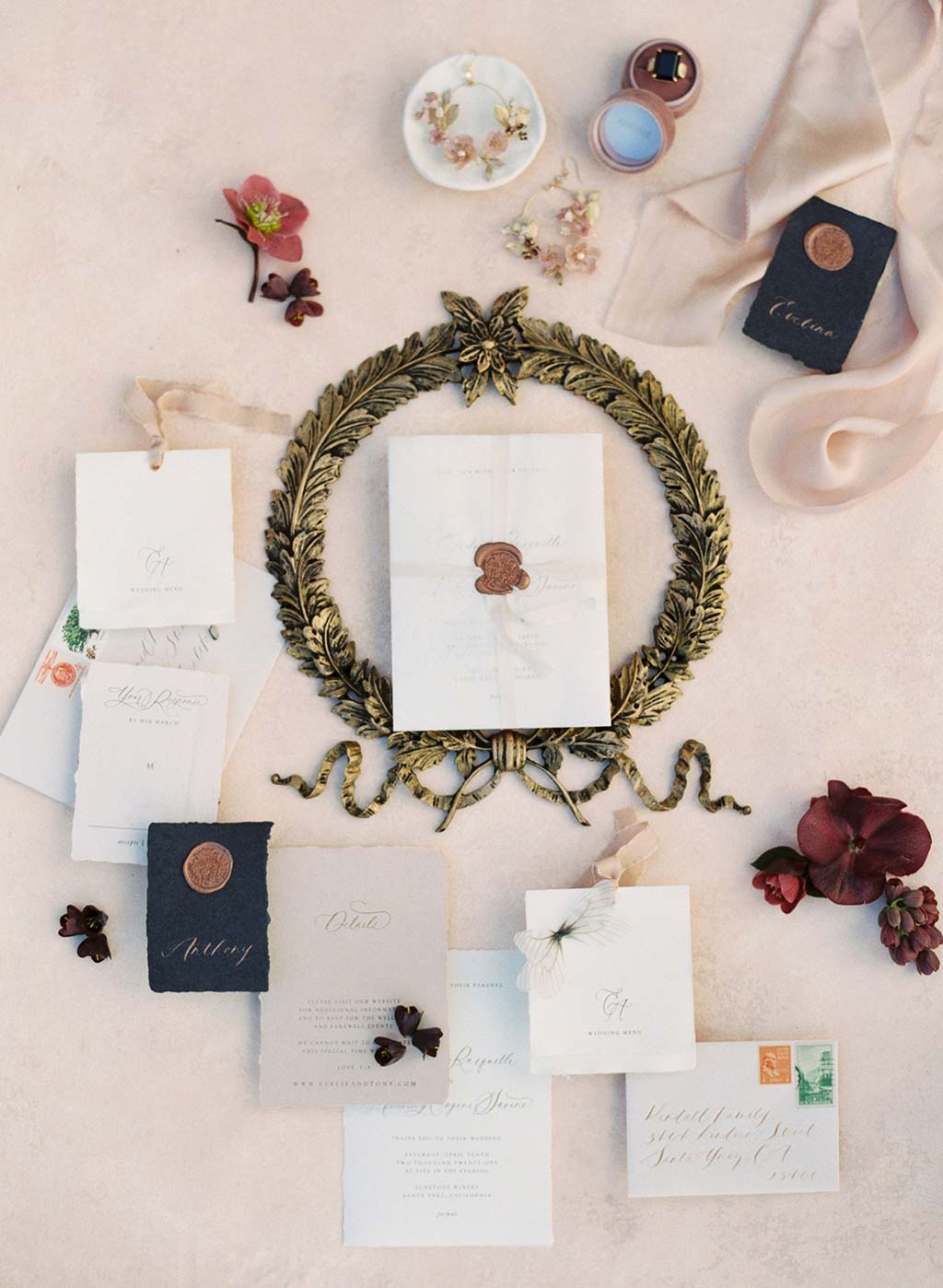 Wedding invitation flat lay for Wedding Inspiration