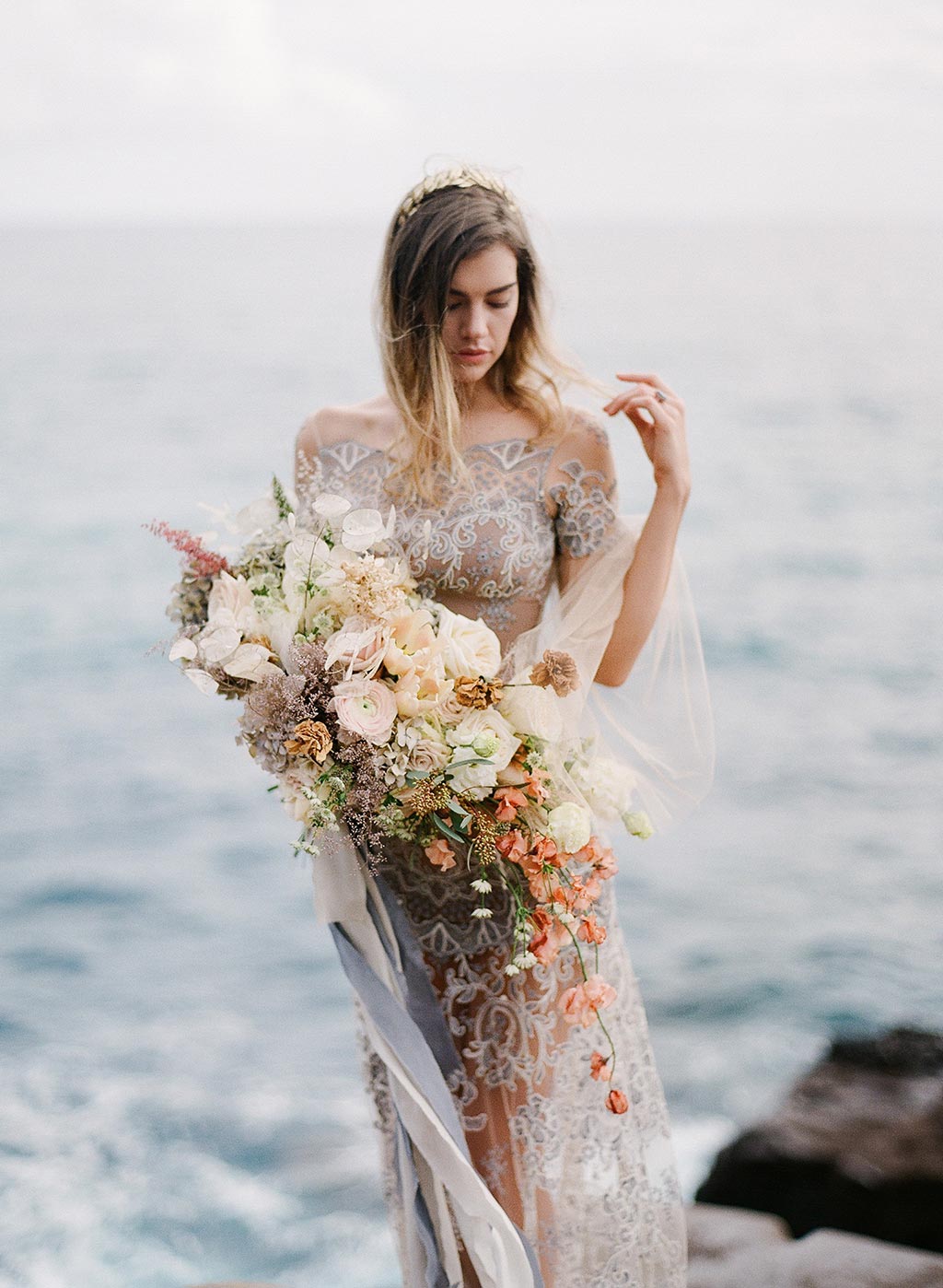 Floral Bouquet on wedding dress table top