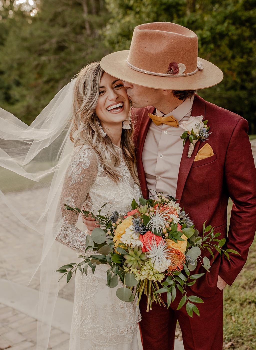 Bride and Groom colorful wedding bouquet