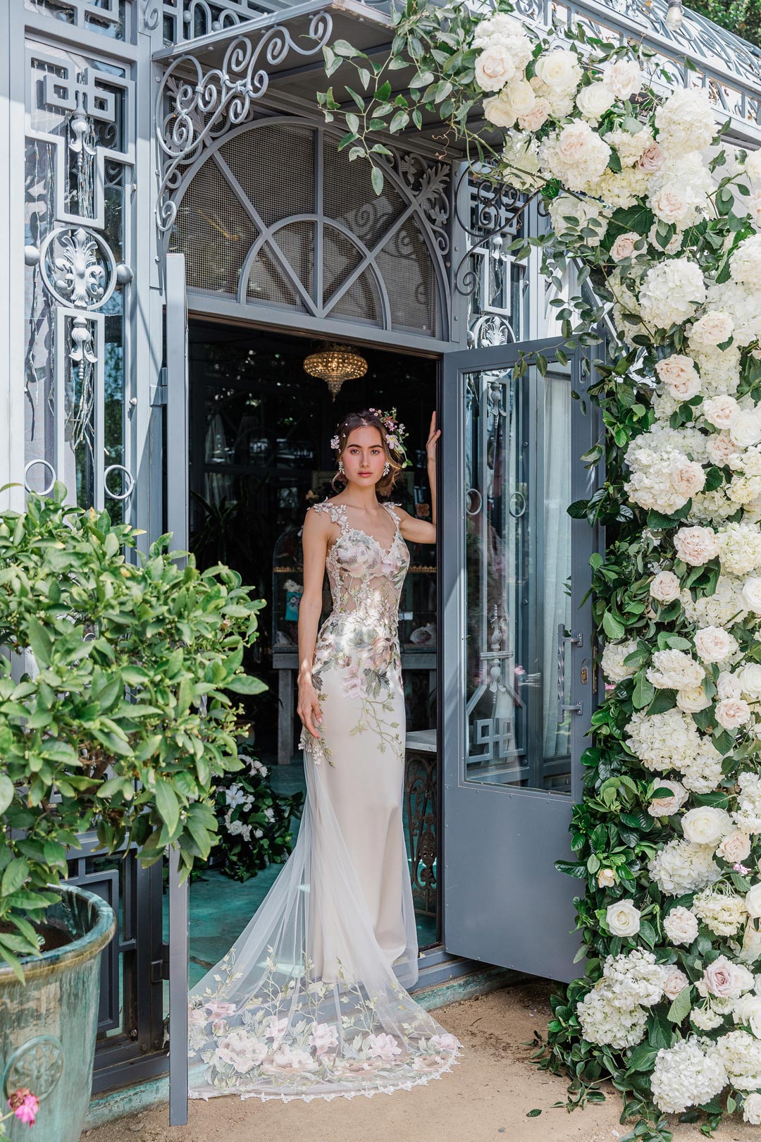 Peony Floral Wedding Dress with Color Designed by Claire Pettibone