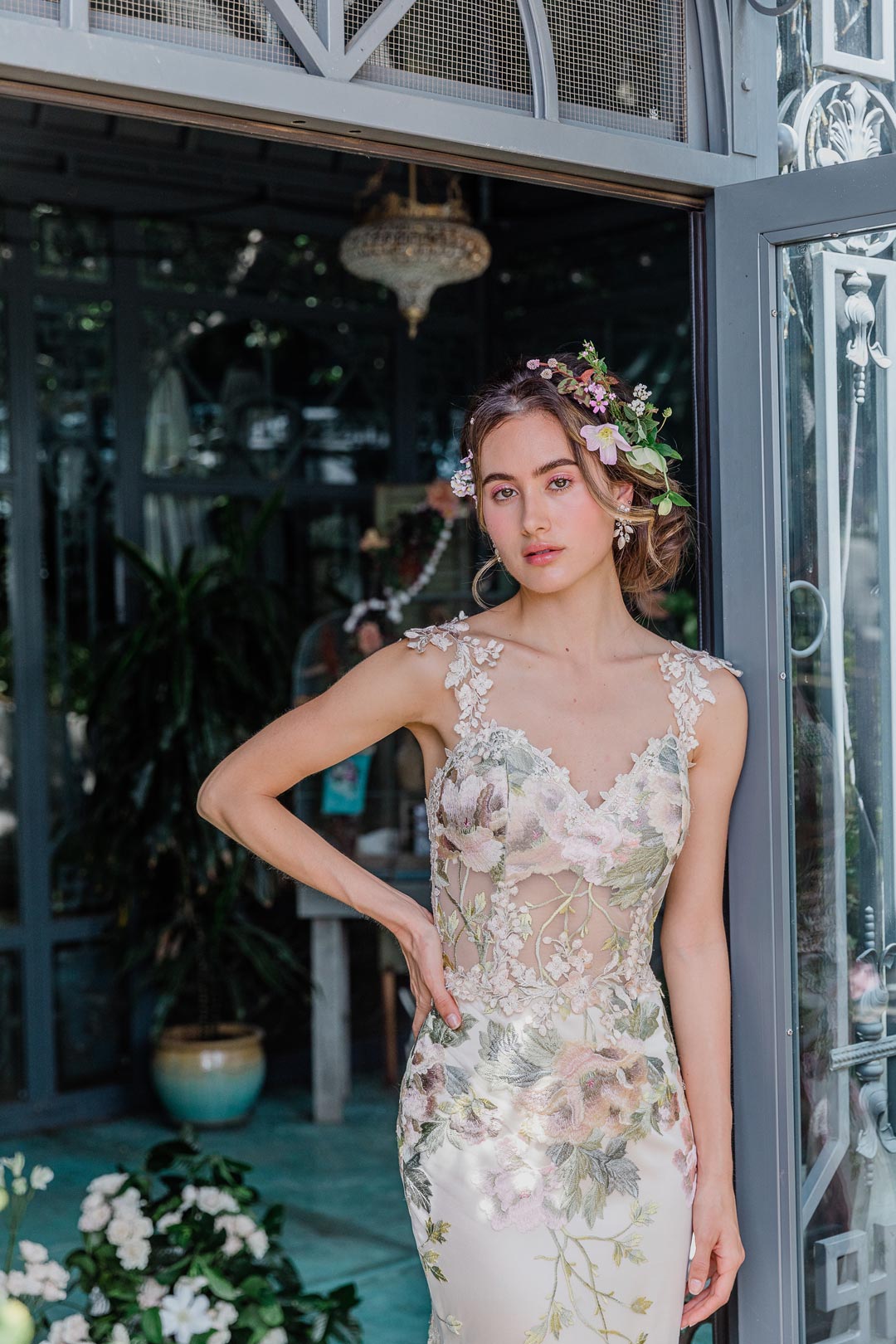 Peony Floral Wedding Dress with Color Designed by Claire Pettibone
