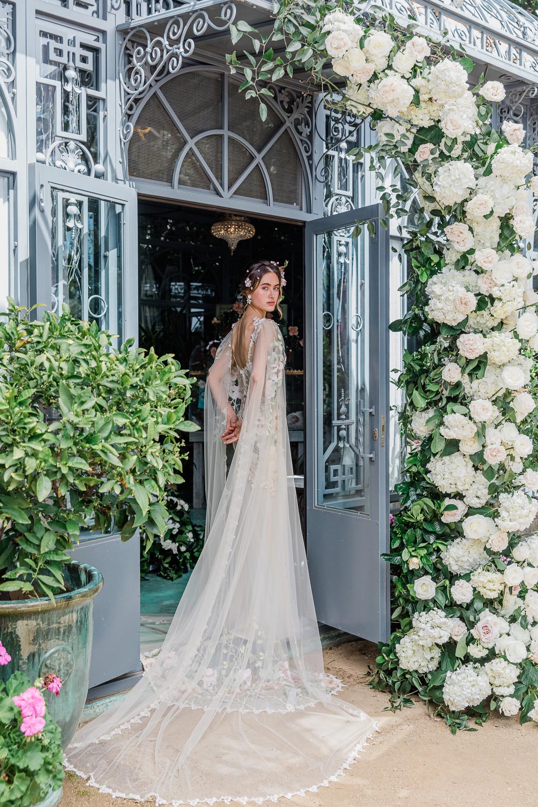 Peony Wedding Dress with Custom Sleeve Design by Claire Pettibone