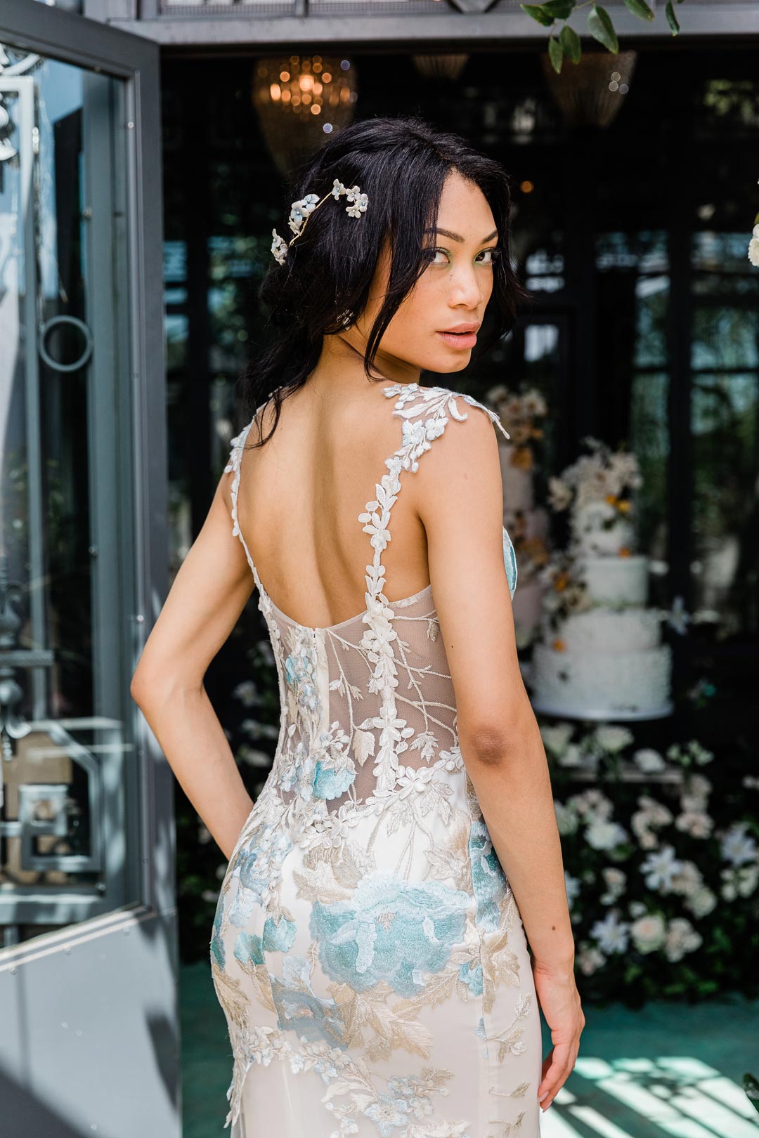 Odessa Blue Wedding Dress with back detail with corset styling