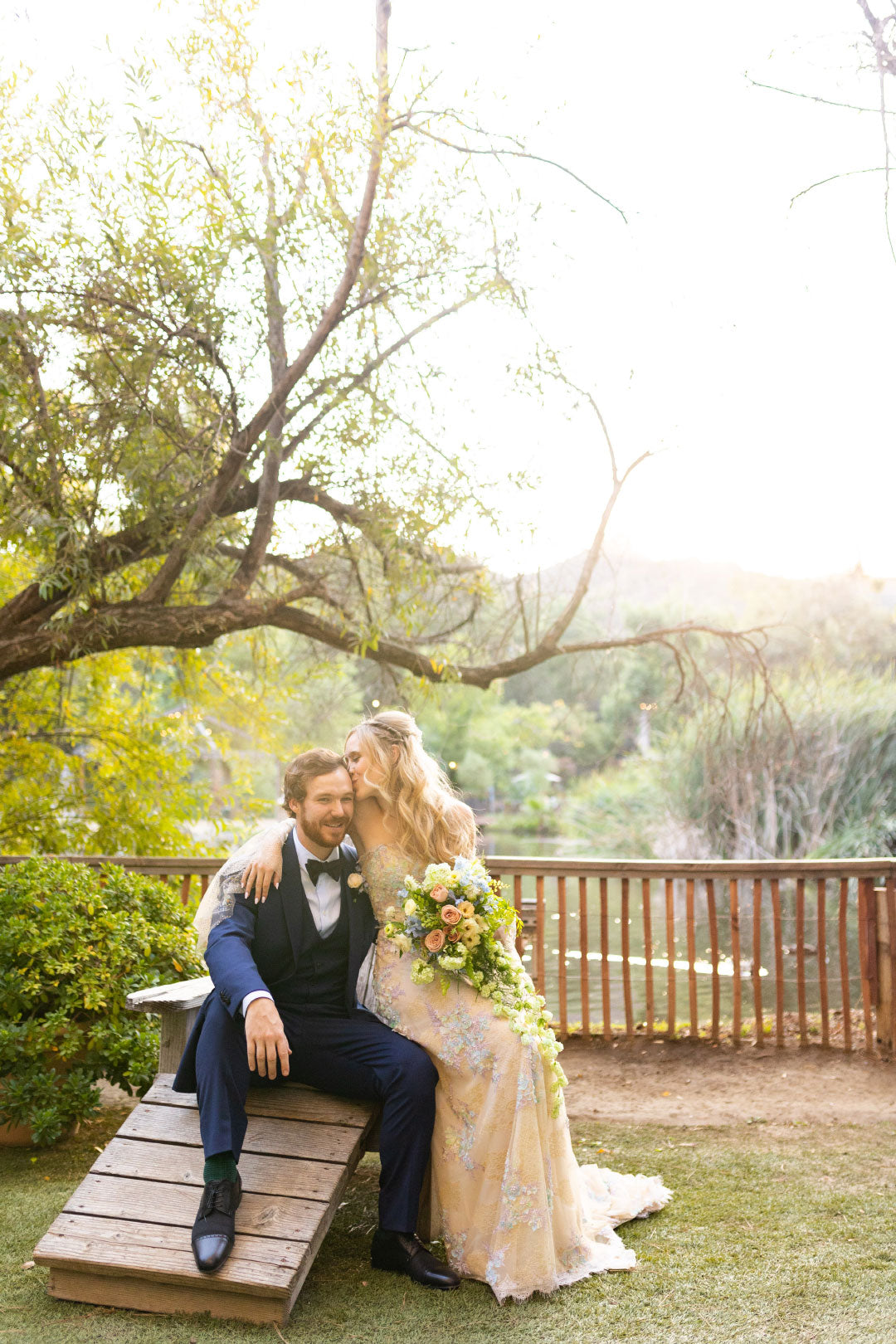 Bride and Groom embrace after wedding ceremony Wedding Portratits