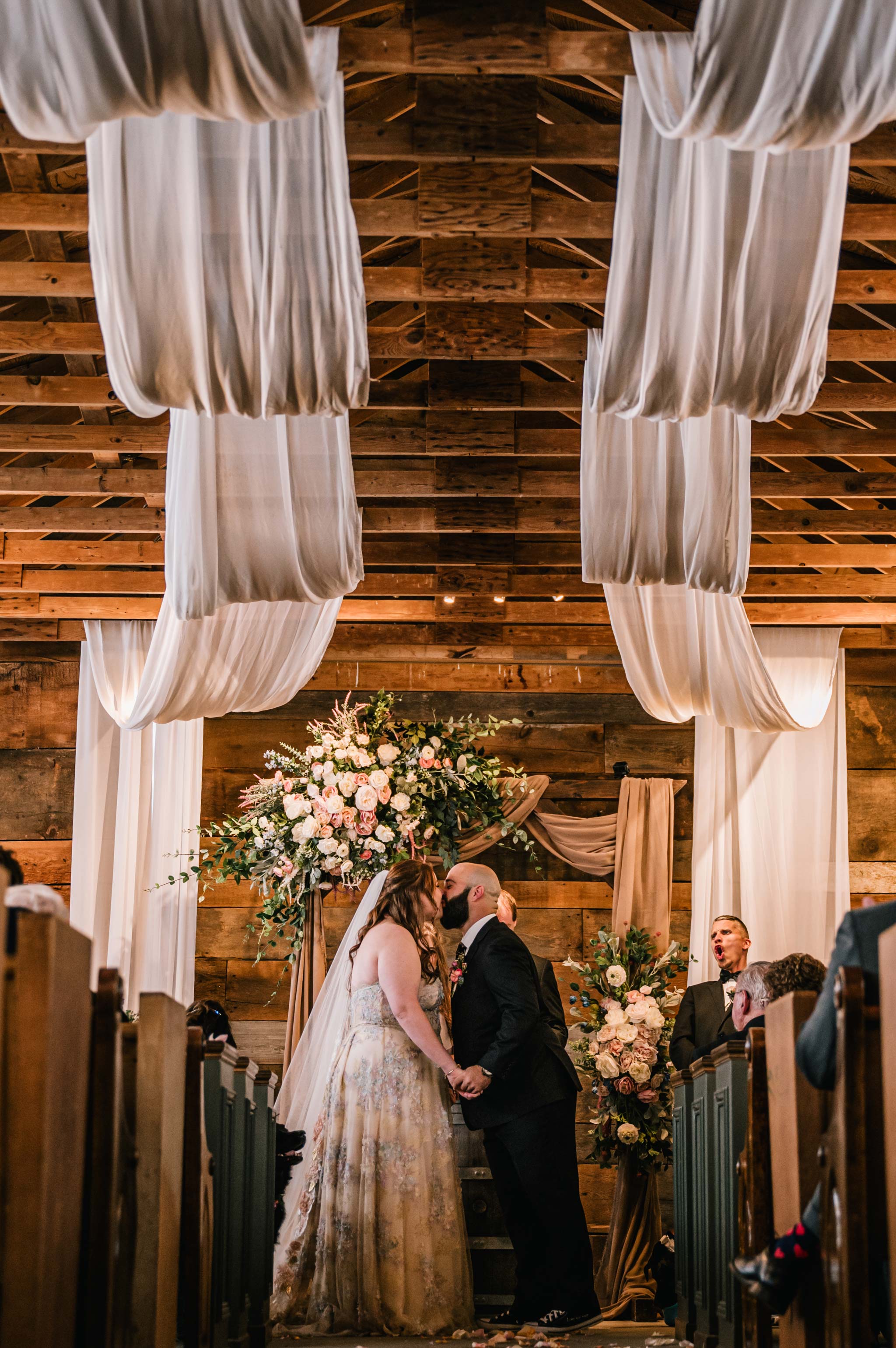 Bride and Groom Kiss after Vows Exchanged