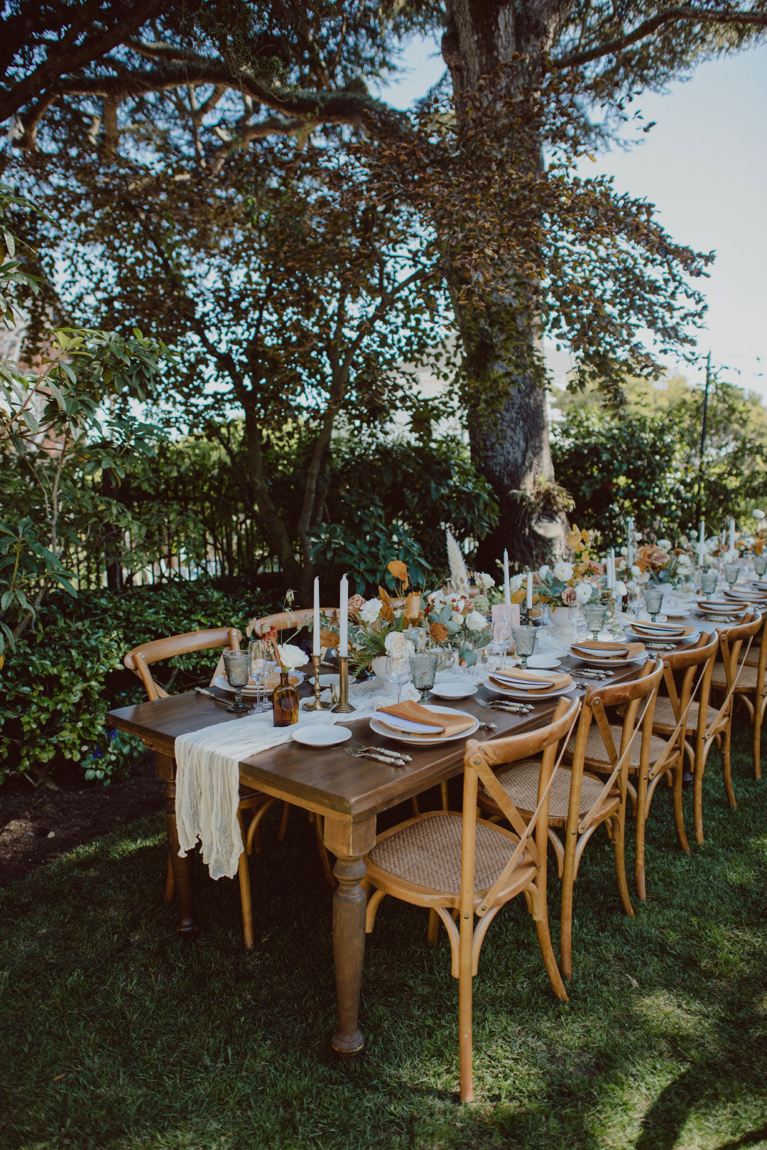 Wedding table setting in yard
