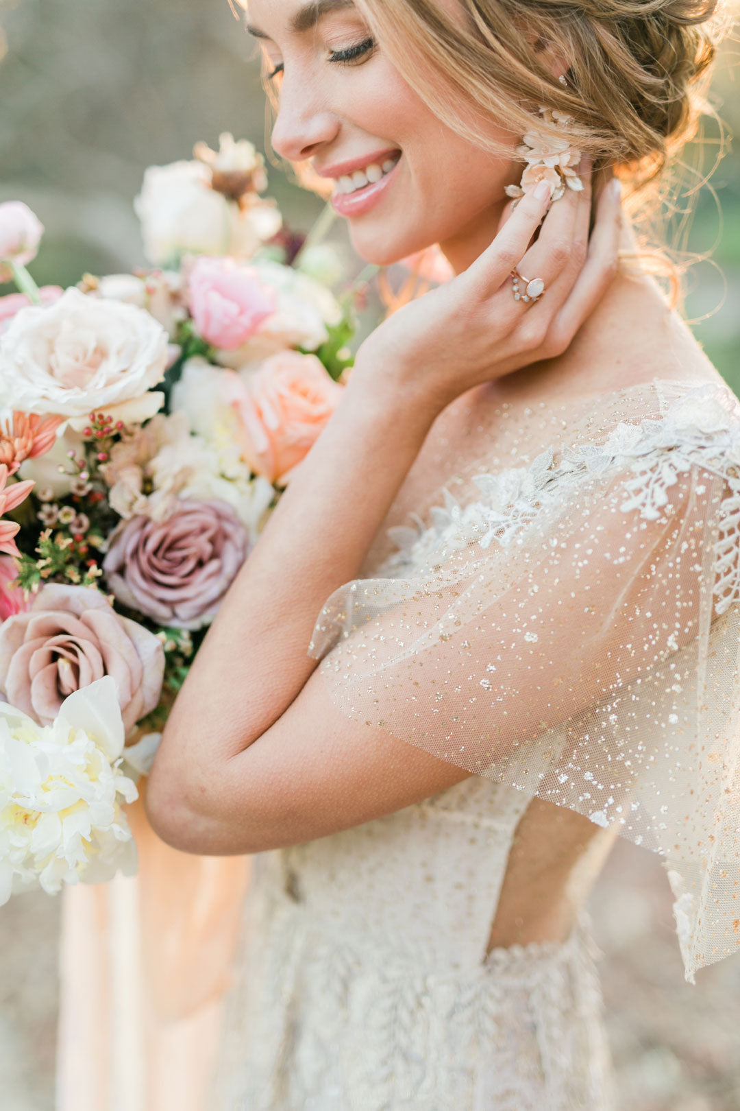 Bride with wedding floral bouquet