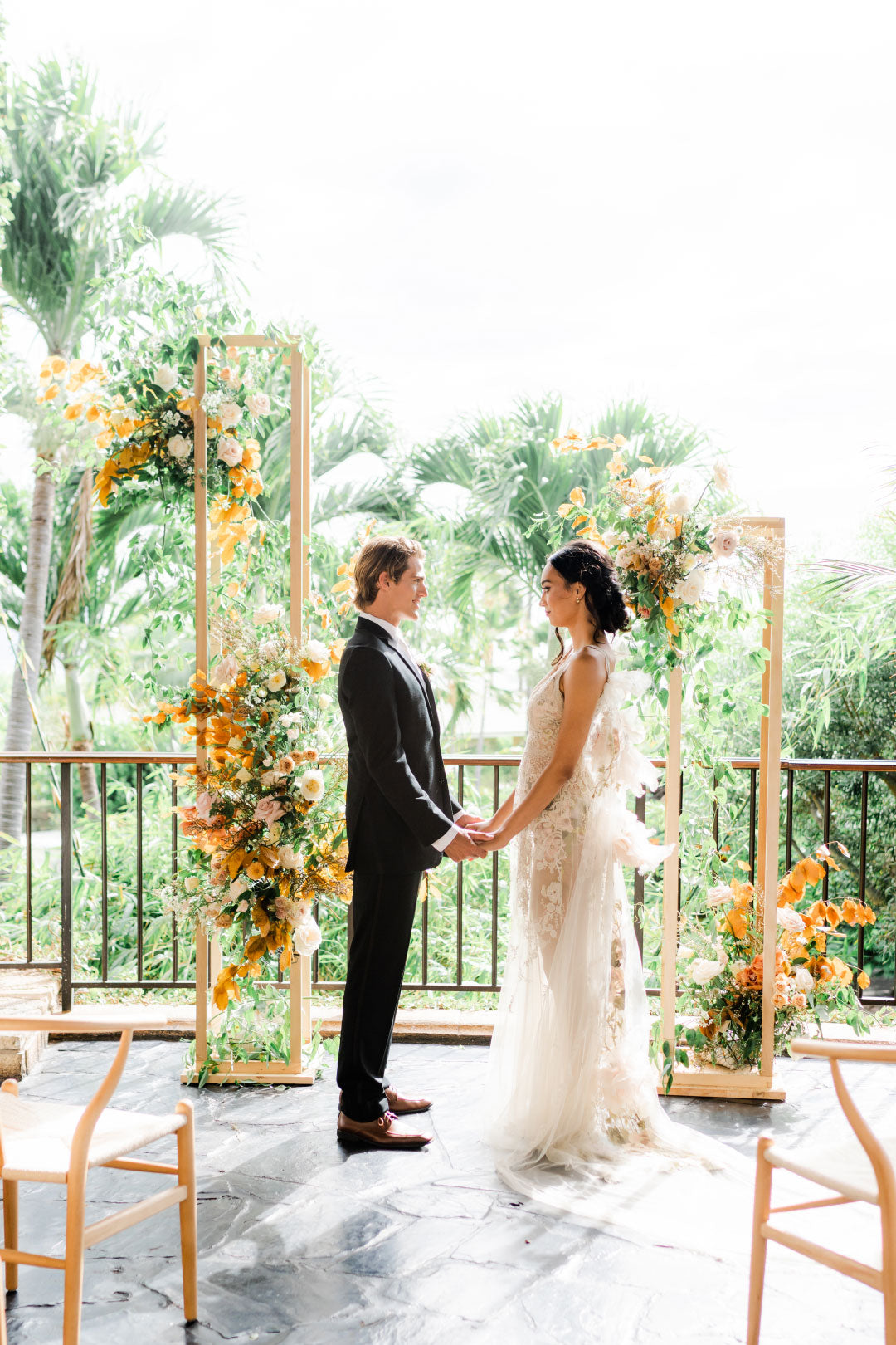 Bride and Groom pose for photo 