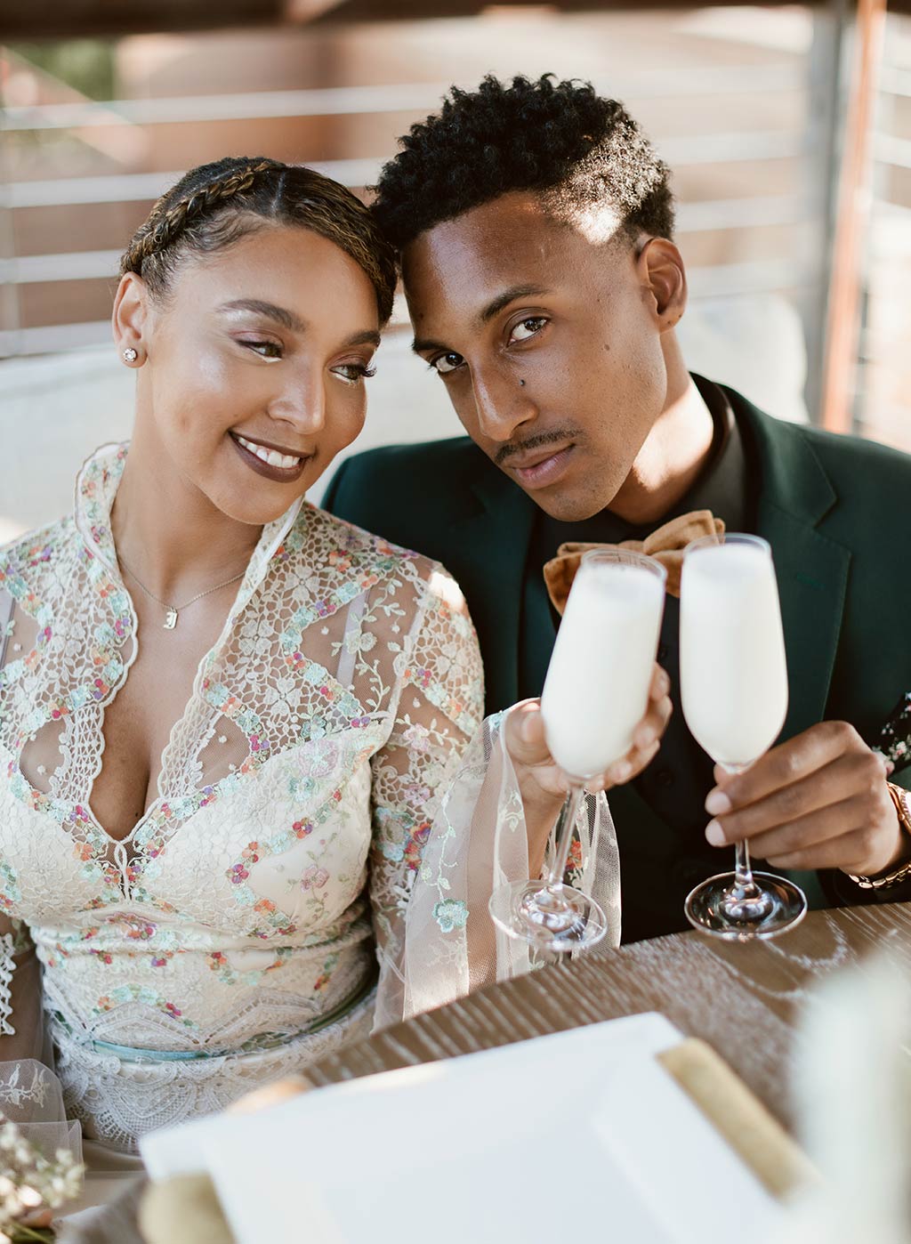 Bride and Groom Toast with Champagne