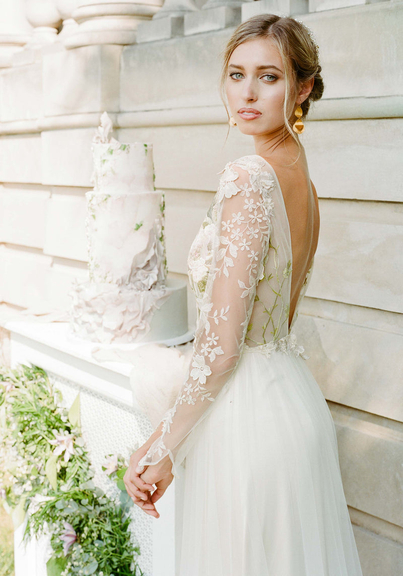 Primavera Bridal Gown with Flowers | Floral Bodice Wedding Dress