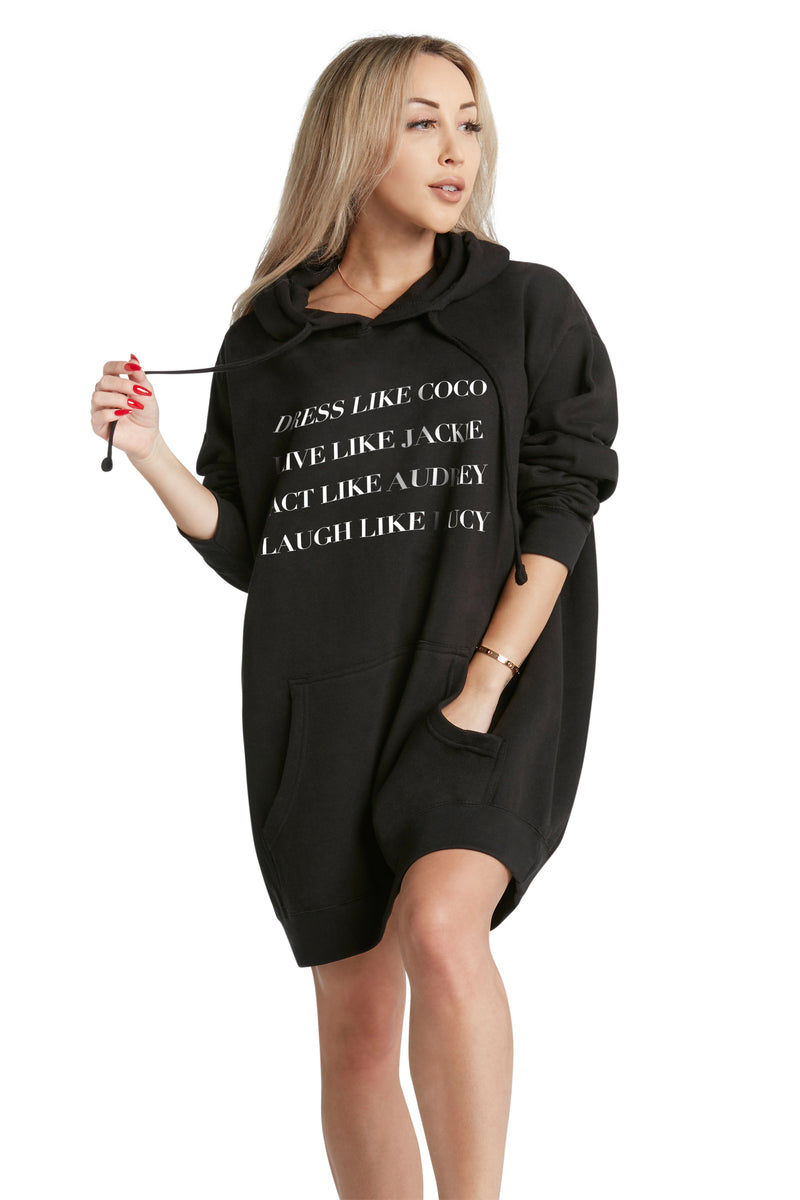 black oversized hoodie dress