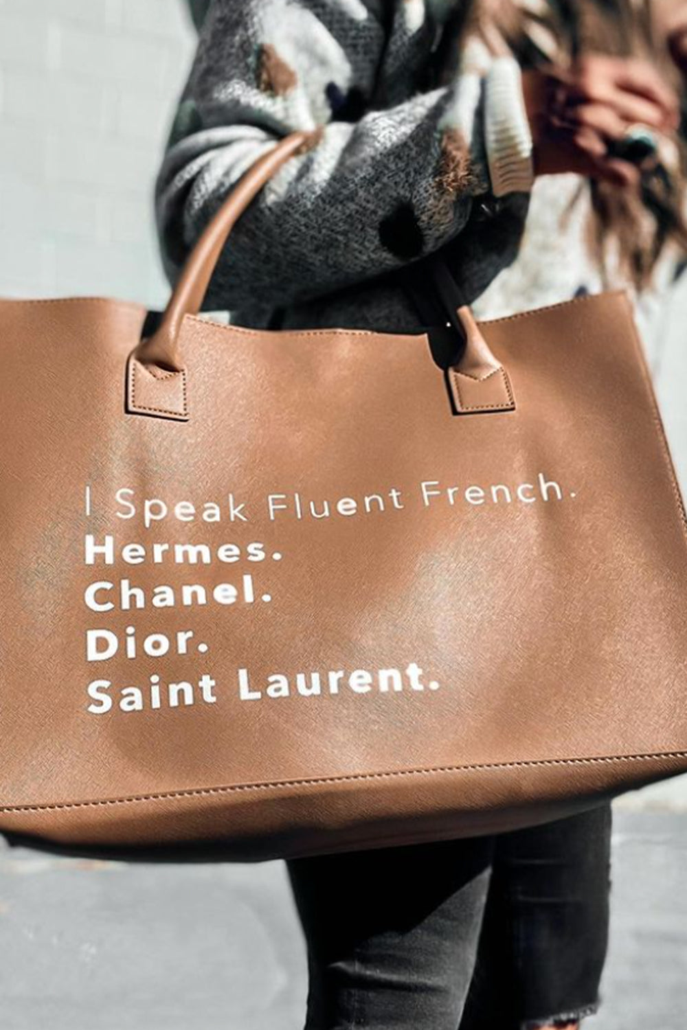 i speak fluent french hermes chanel tote bag