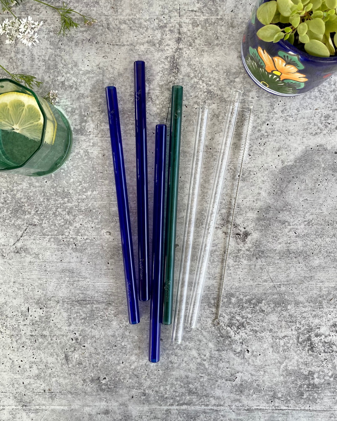 Glass Straws, 6 Sticks, Colourful Glass Straw With Cleaning Brush