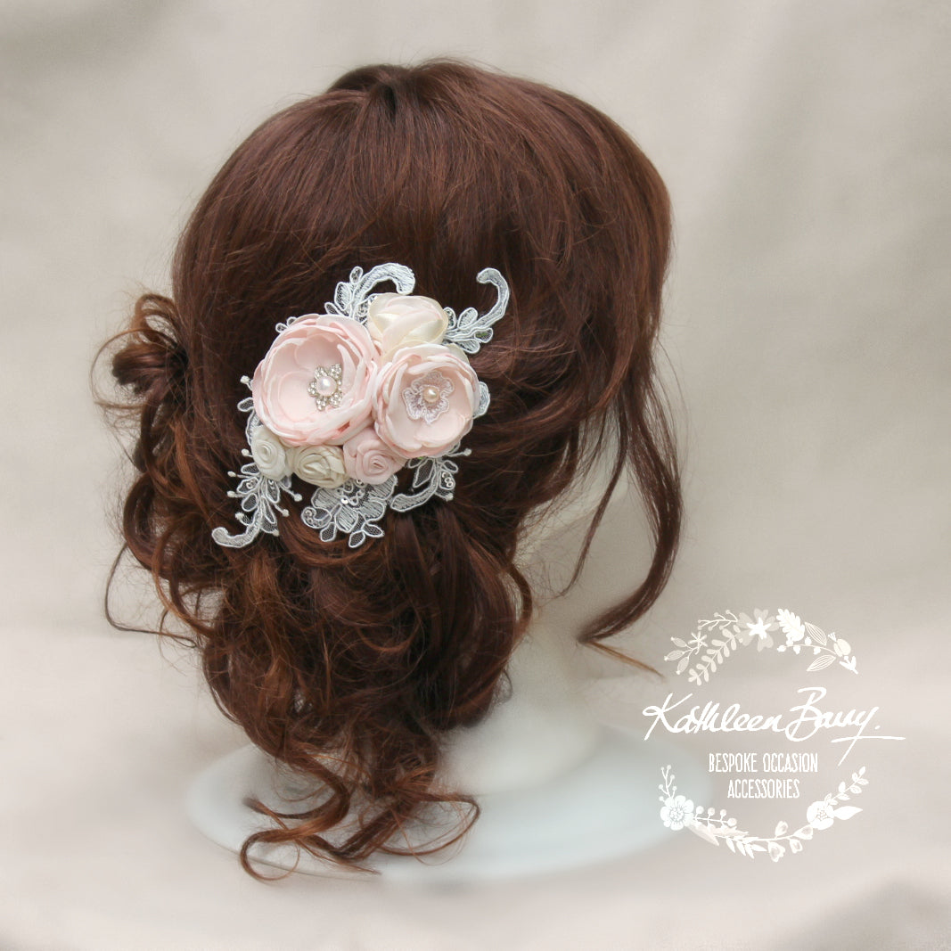 Lace and pearl bridal hair clip comb colors available wedding accessories –  Kathleen Barry Bespoke Occasion Accessories