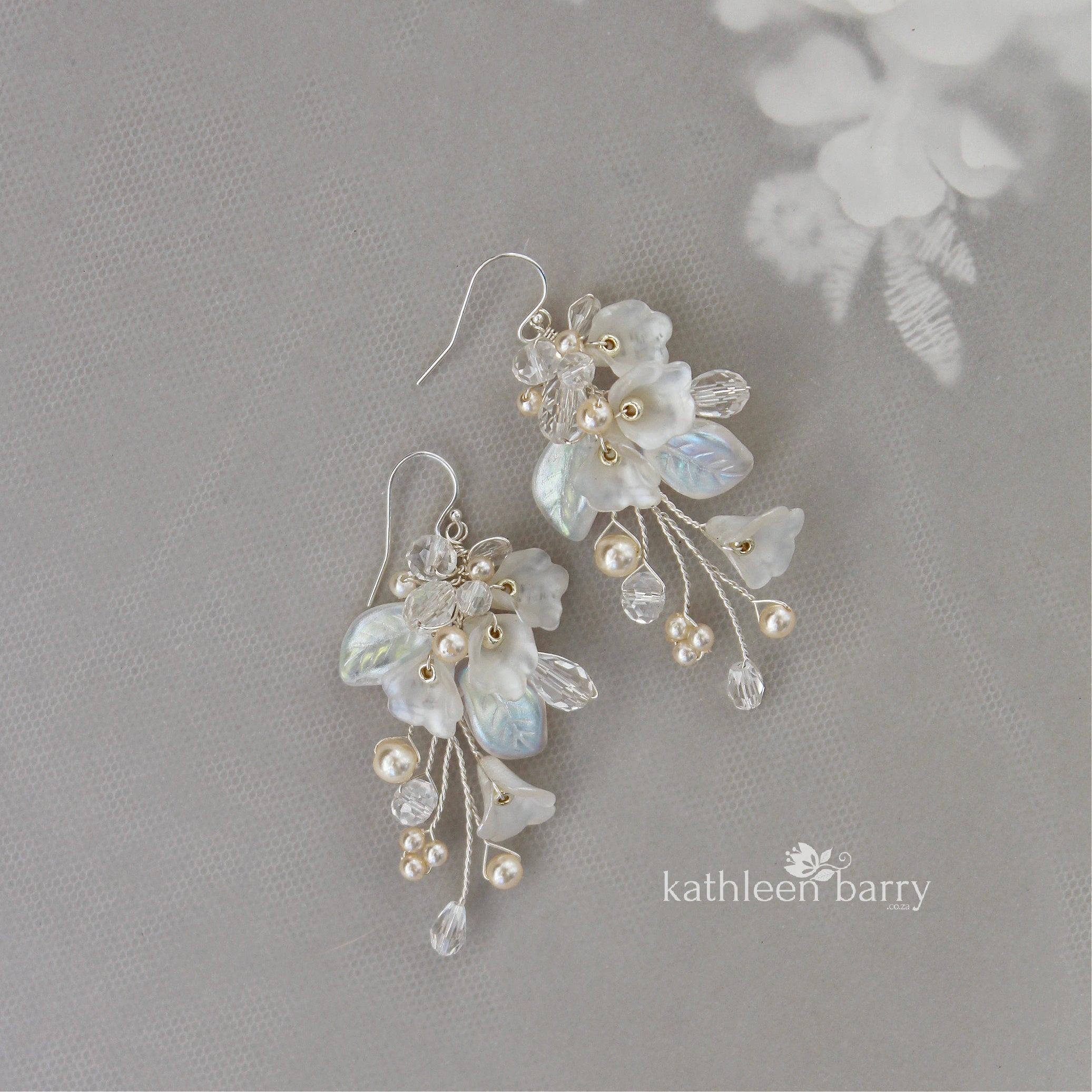 Nadine Earrings - Delicate floral and leaf earrings - Colors to order, Kathleen  Barry Bespoke Occasion Accessories