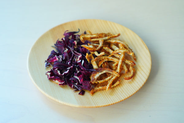 Hibiscus tea (dried roselle flower) , dried yuzu peel from the left