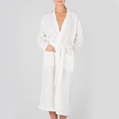 100% Linen Robe White