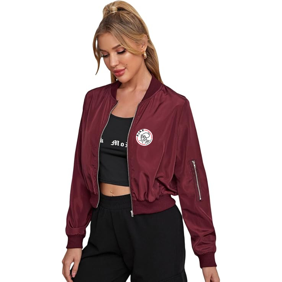Women's Amsterdamsche FC Ajax- Lightweight Bomber Biker Jacket Zip up Windbreaker Crop Bomber Jacket Coat