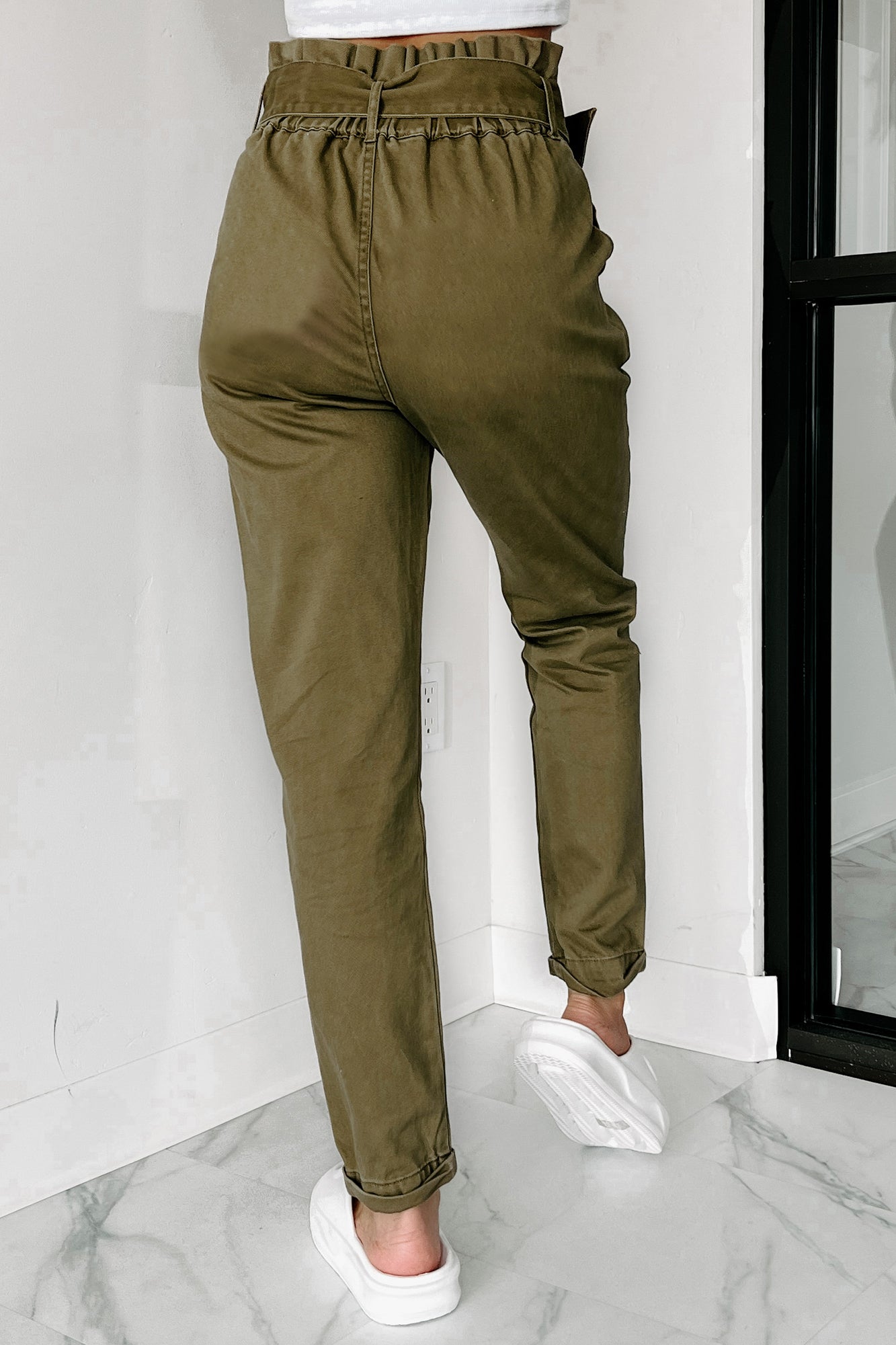 Leading The Pack Belted Paperbag Waist Pants (Olive) - NanaMacs
