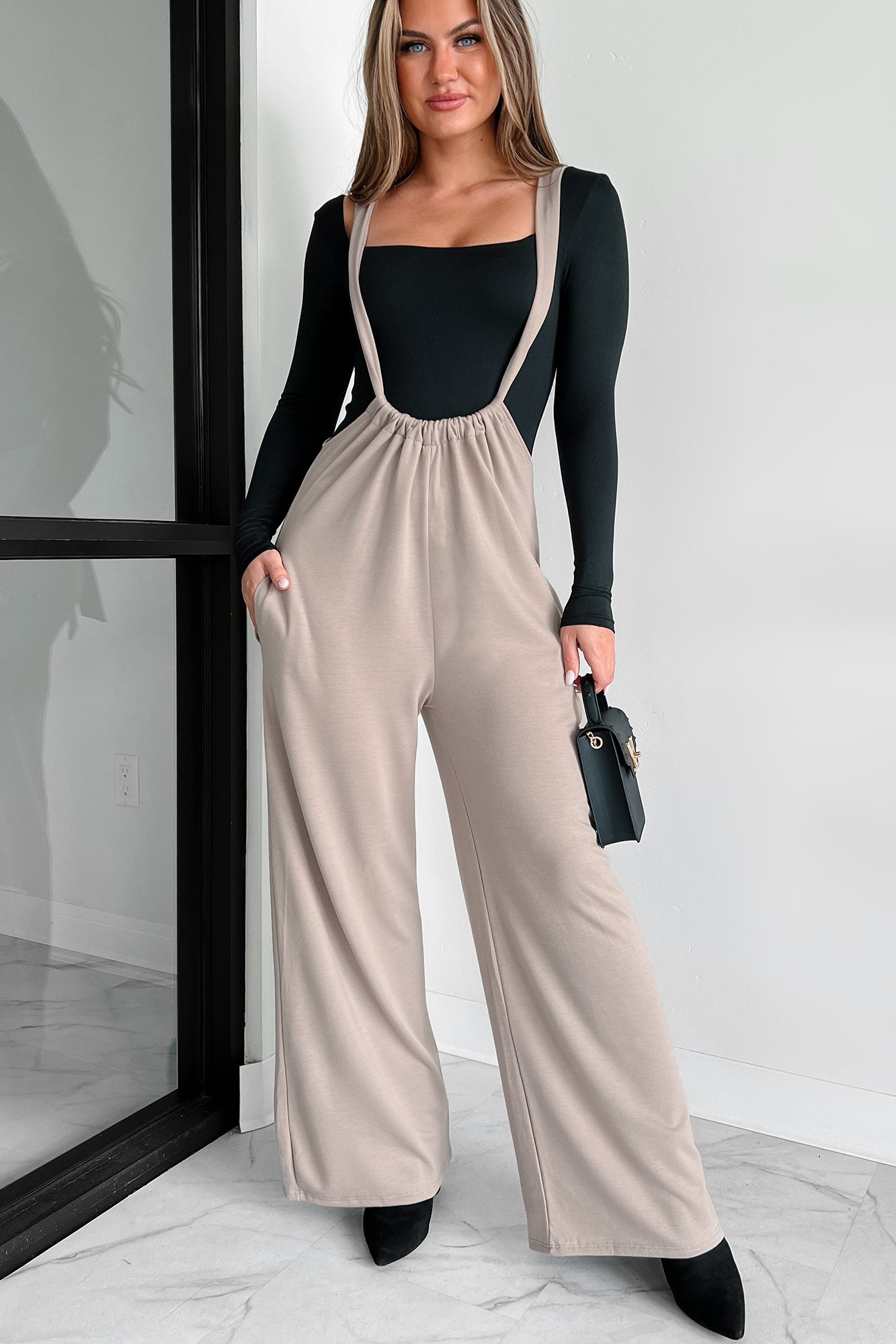 Cozy Refuge Long Sleeve Wide Leg Jumpsuit (Taupe)