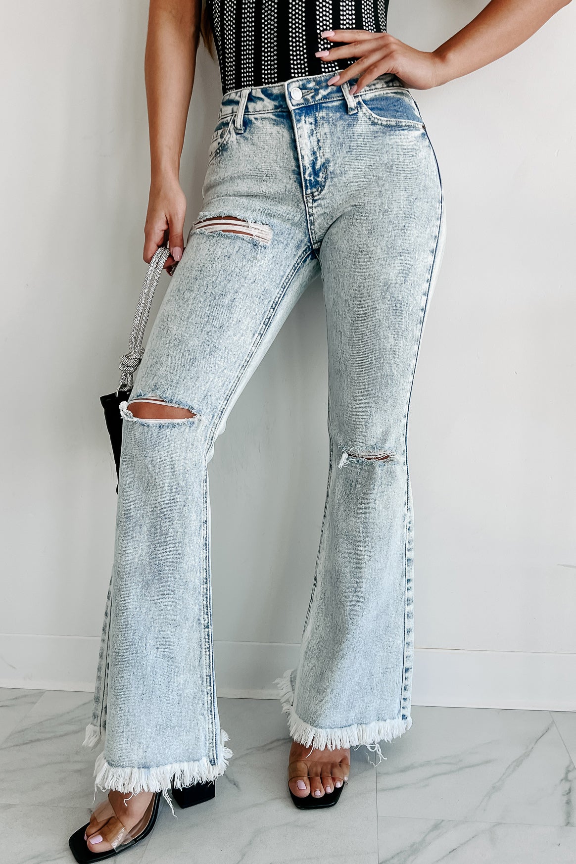 Charlena High Rise Risen Split Hem Flare Jeans (Light) · NanaMacs
