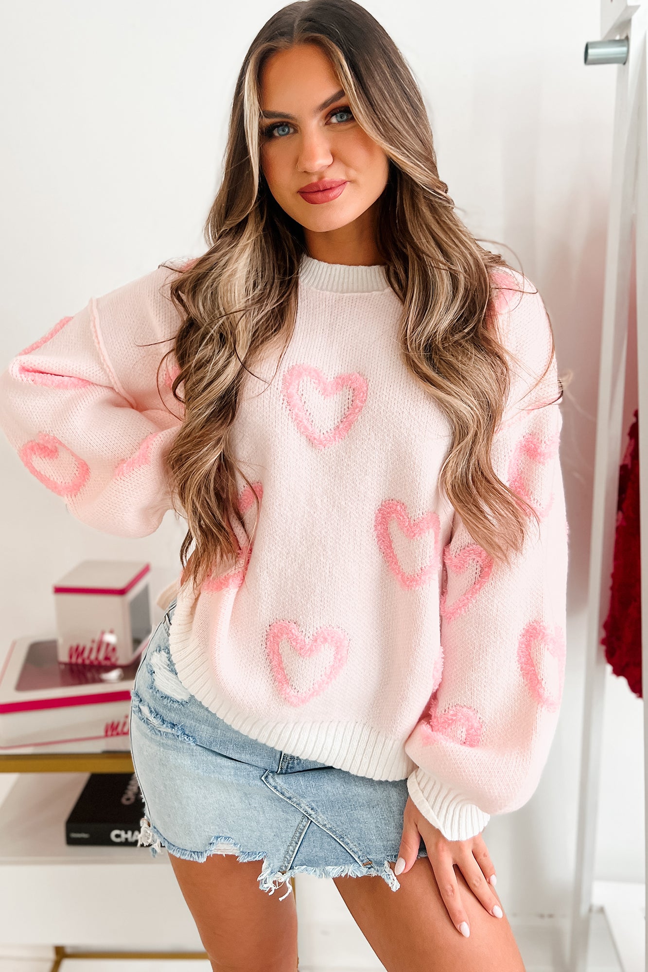Straight From The Heart Textured Heart Sweater (Pink) · NanaMacs