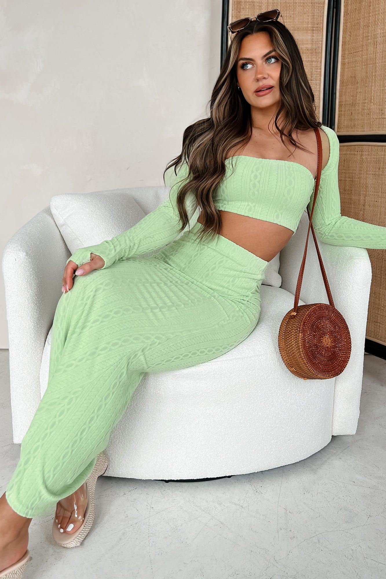 Lady In The Painting Printed Mesh Two-Piece Set (Green Combo