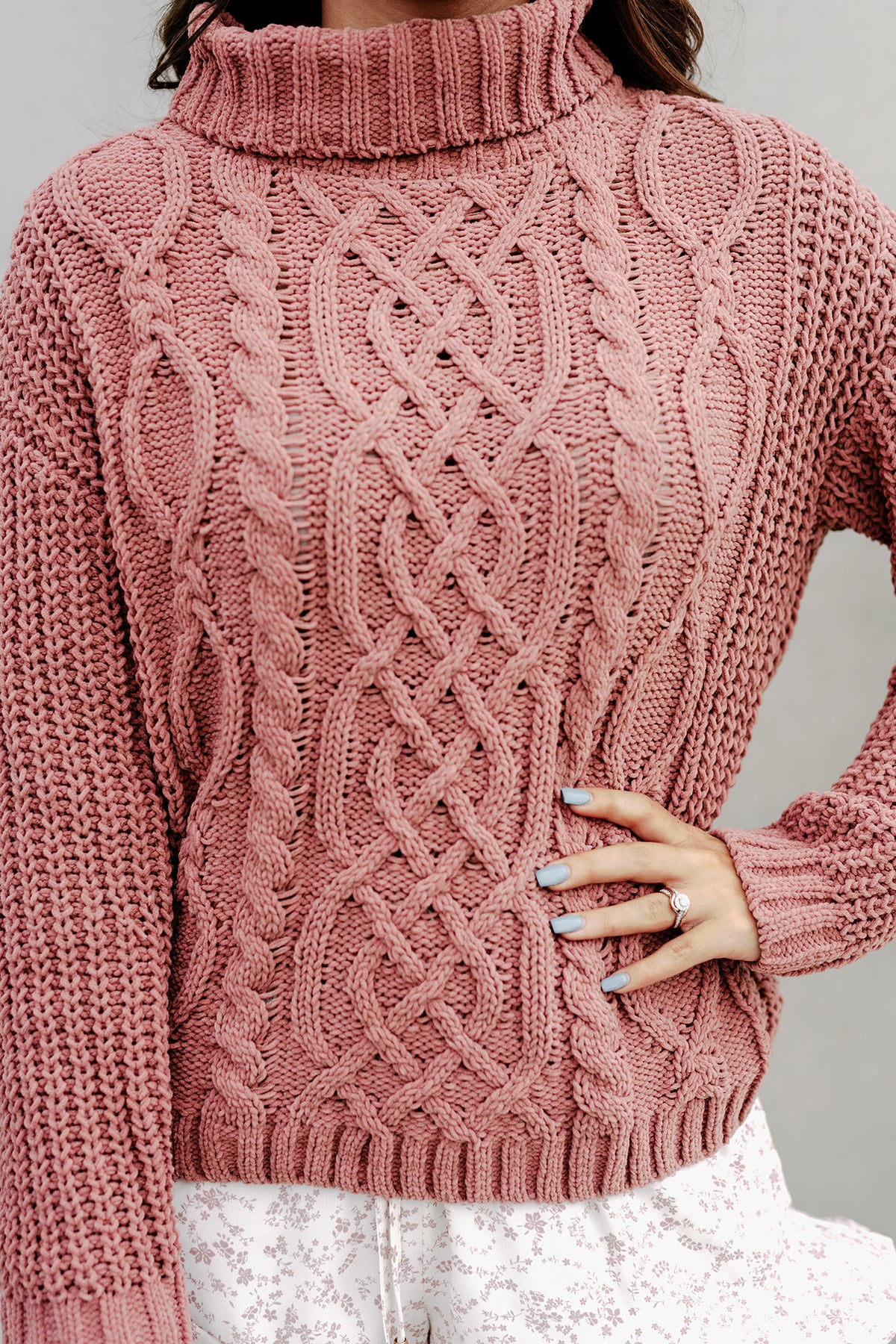 Blizzard Bliss Chenille Cable Knit Sweater (Mauve) NanaMacs