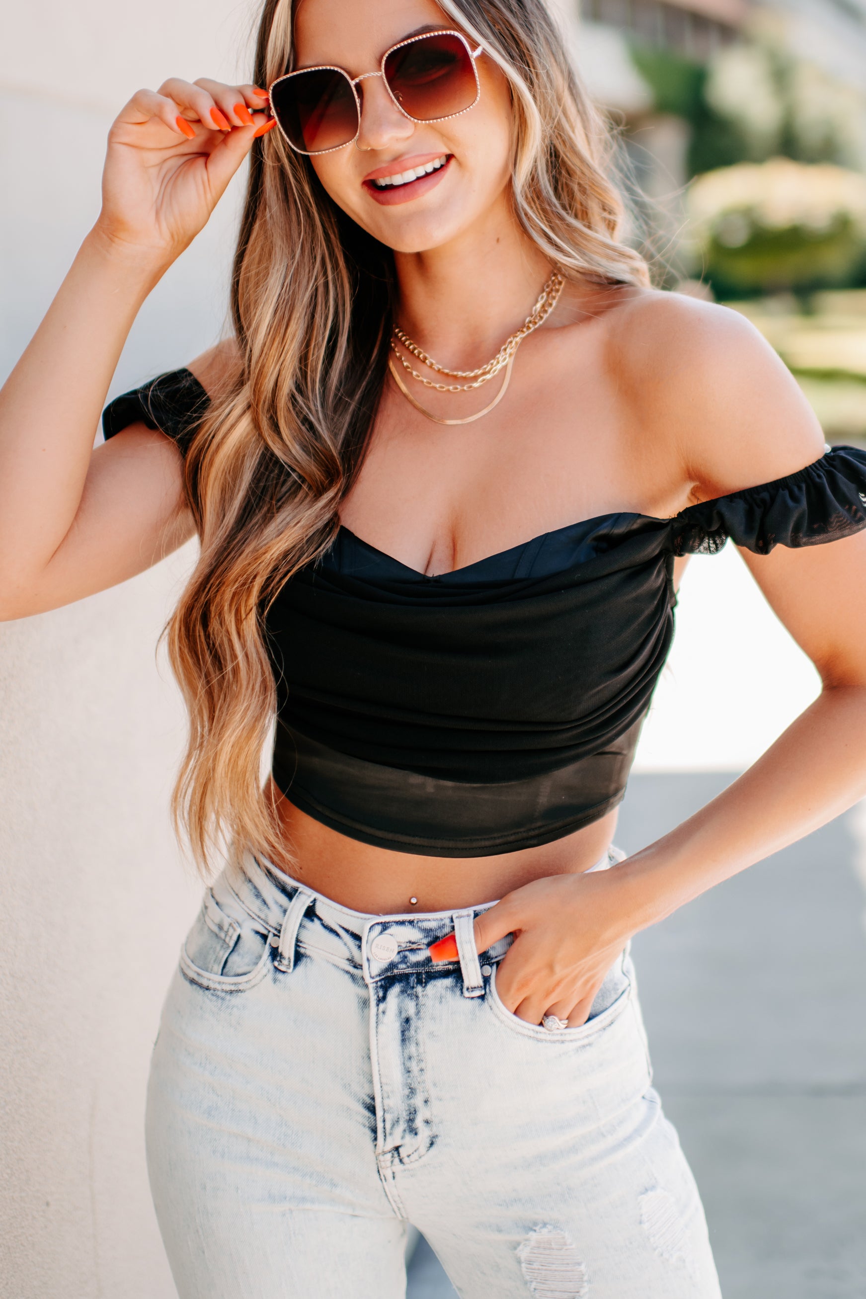 Get Obsessed Satin Cap Sleeve Crop Top (Black)